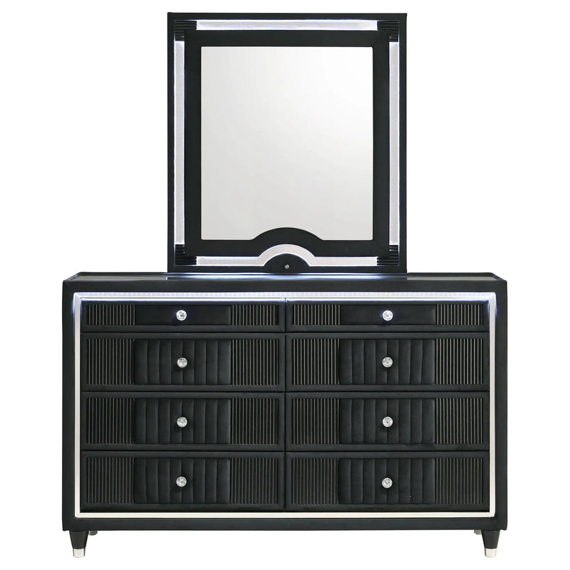 Ravenne 6-drawer Velvet Upholstered LED Dresser and Mirror Black by Unique Piece Furniture