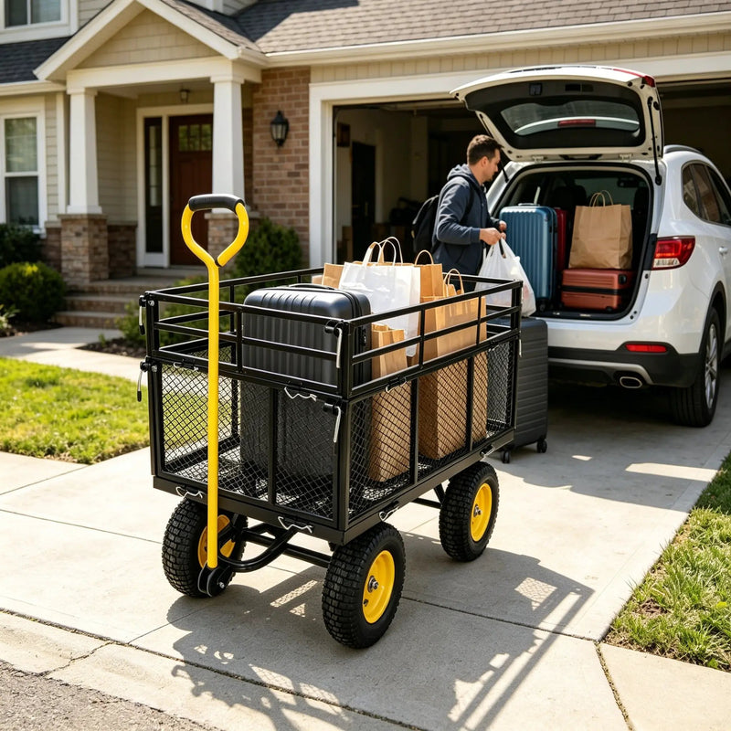 Wagon Cart Garden Cart Trucks Make It Easier To Transport Firewood Yellow+Black by HouseOfZazla