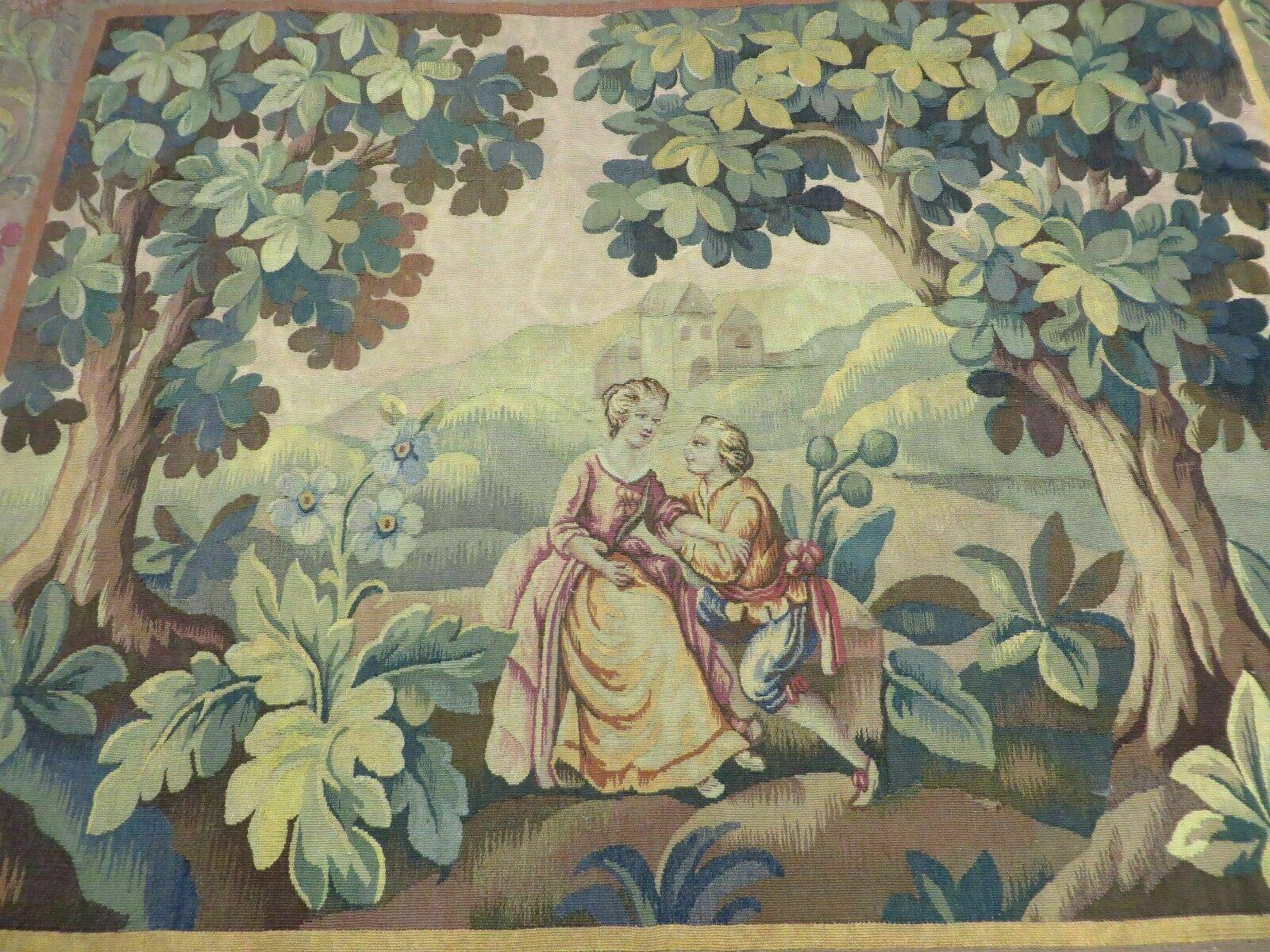 Antique French Tapestry 5x6 French Handmade Aubusson Nature One Of A Kind Rare by Jewel Rugs