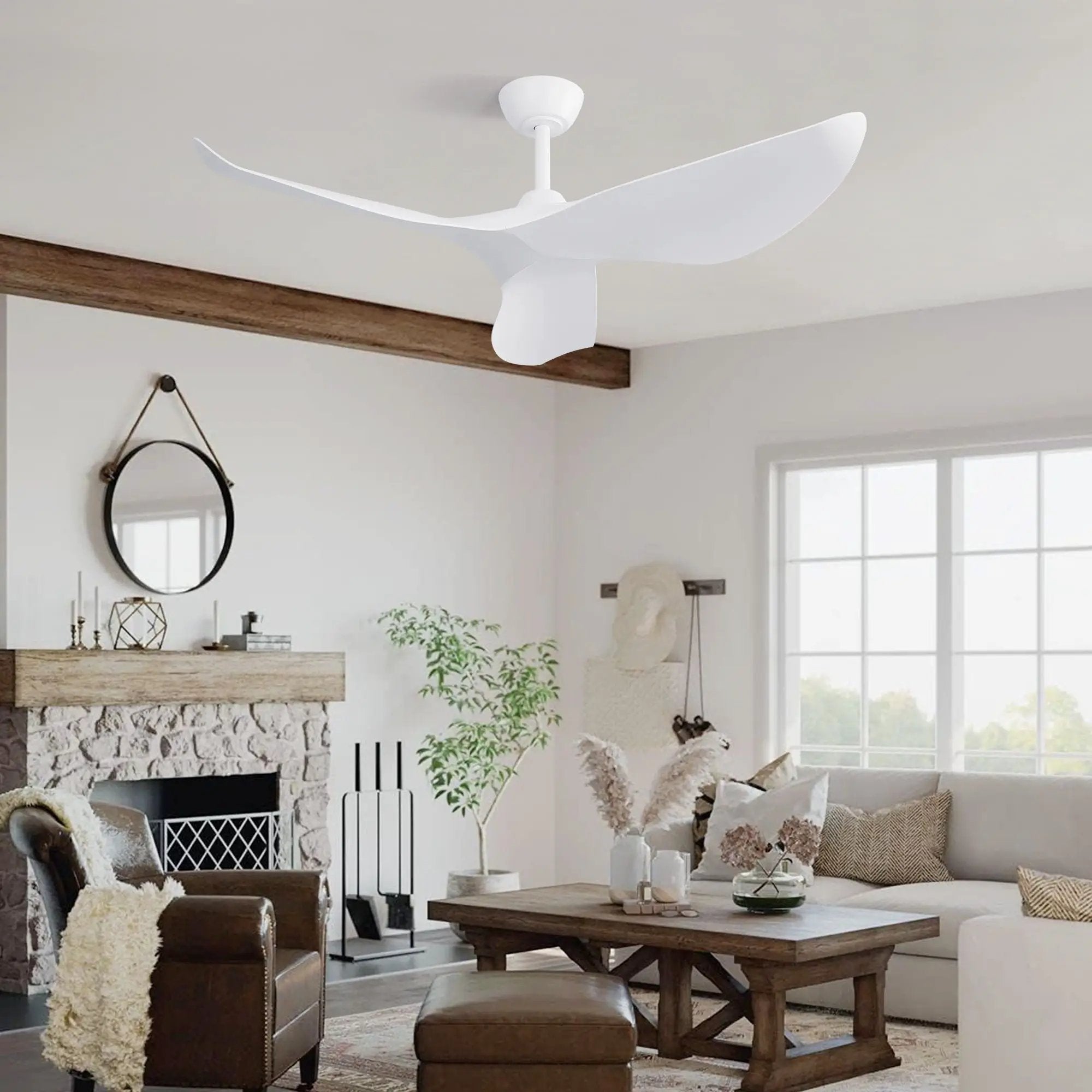 Ceiling Fan Without Light, DC Motor Remote Control Fan For Indoor / Outdoor Use - White by HouseOfZazla