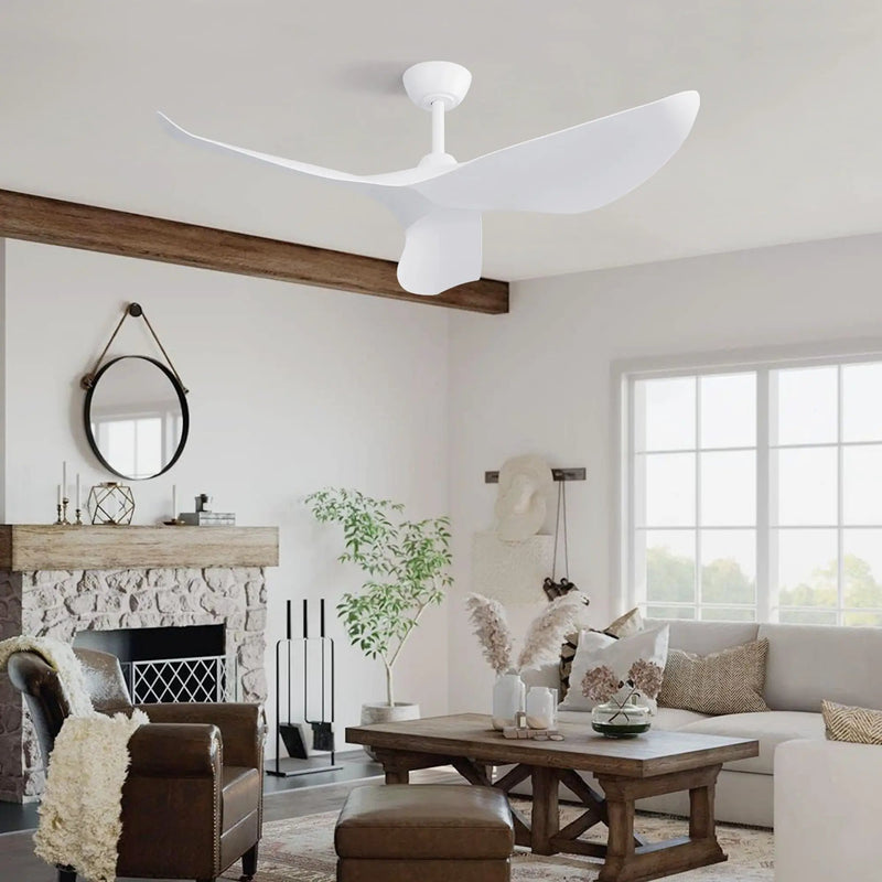Ceiling Fan Without Light, DC Motor Remote Control Fan For Indoor / Outdoor Use - White by HouseOfZazla