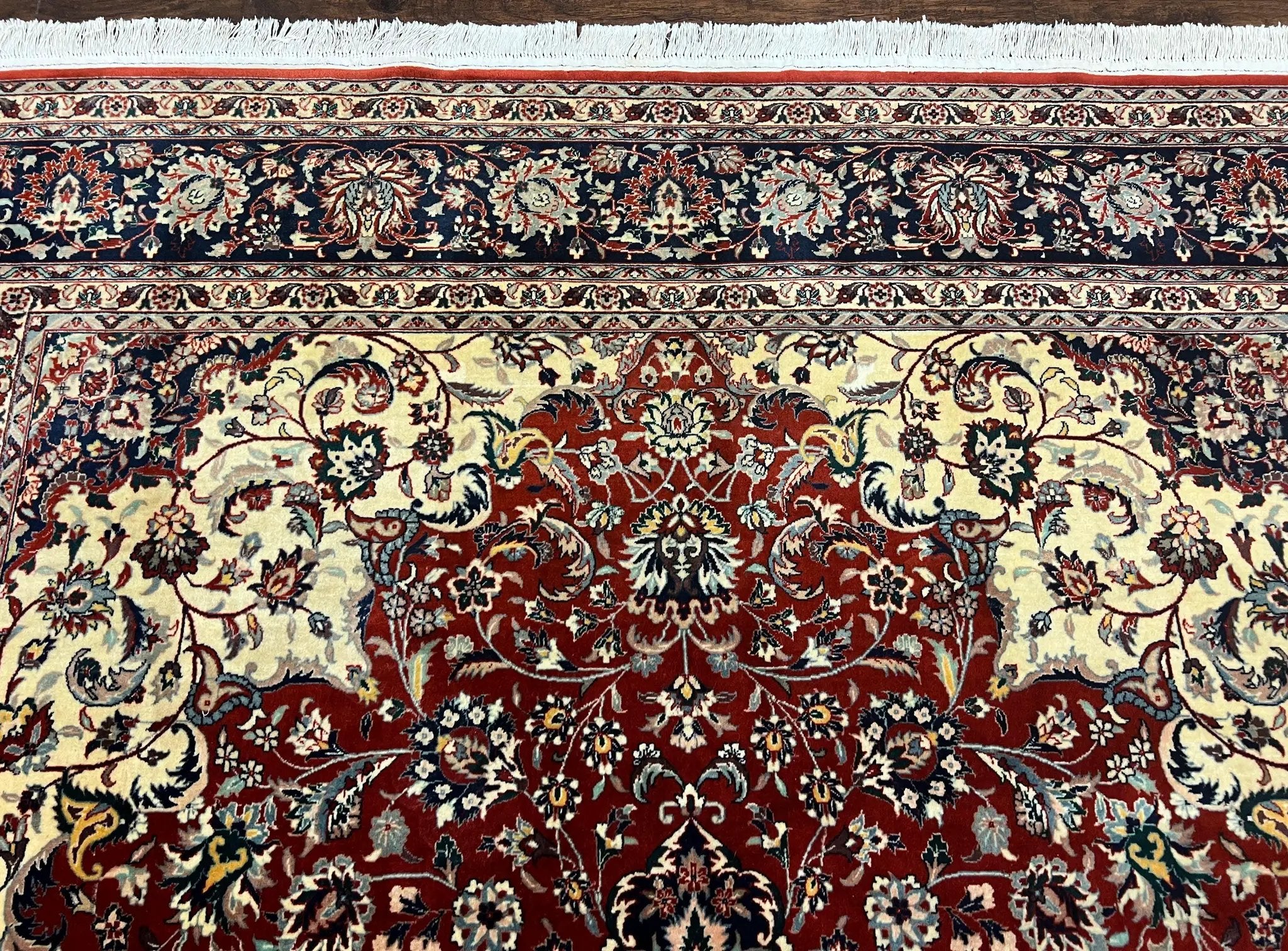 Fine Sino Persian Rug 7x10 ft, Floral Central Medallion Oriental Carpet, Red Navy Blue Cream, Hand Knotted Wool Traditional Vintage Rug by Jewel Rugs