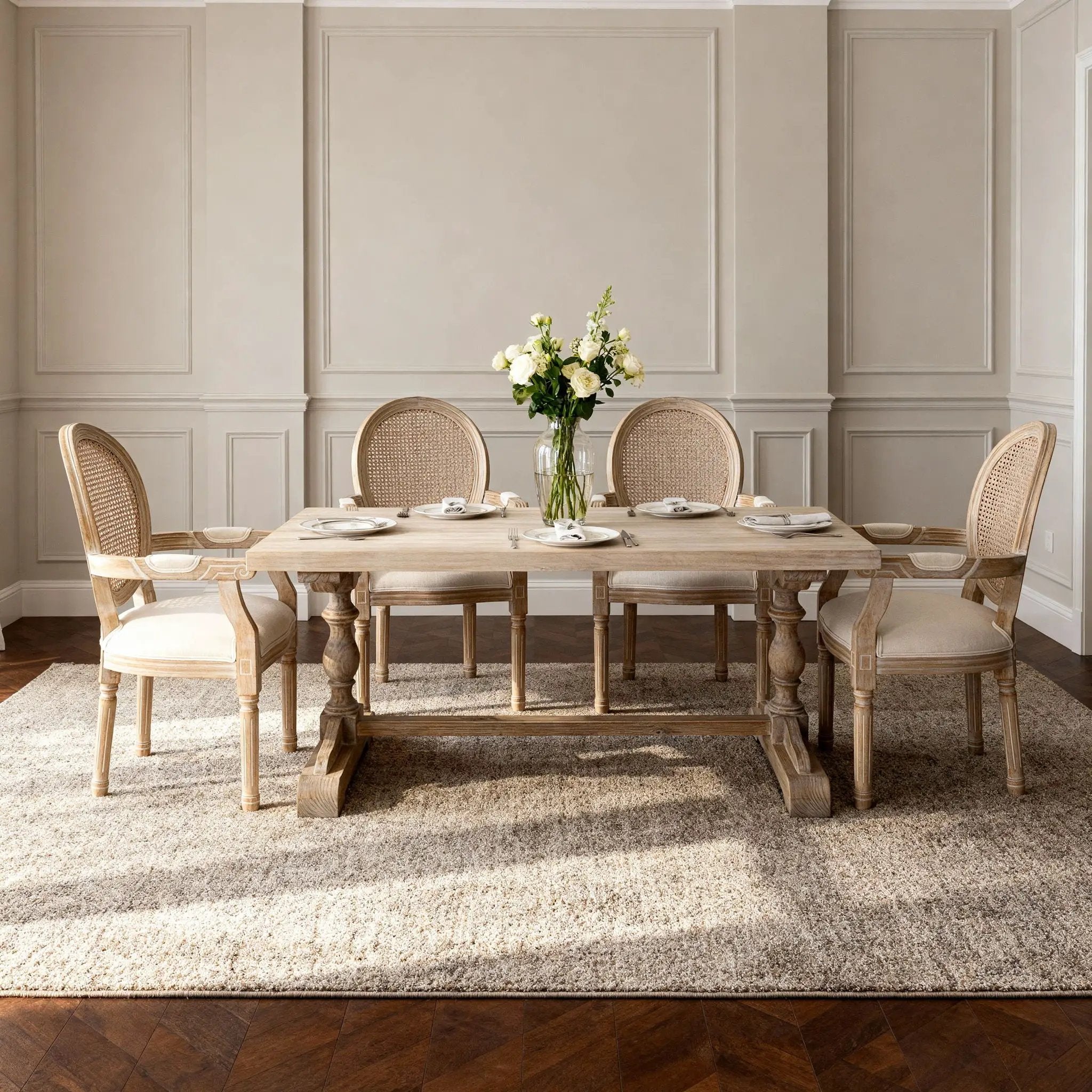 French Vintage Upholstered Fabric Dining Armchair (Set of 2) - Beige by Unique Piece Furniture