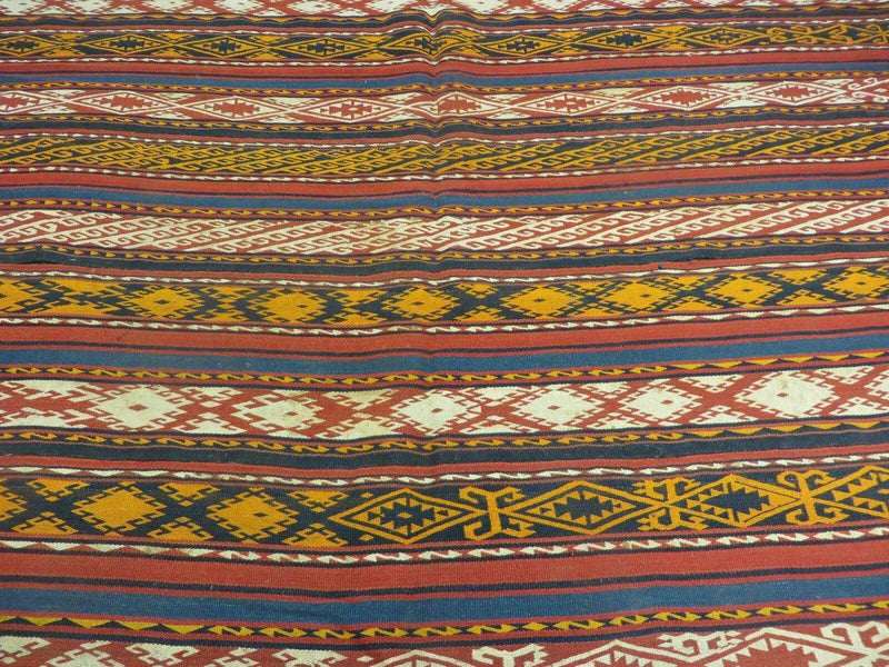 6' X 10' Antique 1930 Turkish Jajim Kilim Handmade Flat Weave Wool Rug Veg Dye by Jewel Rugs