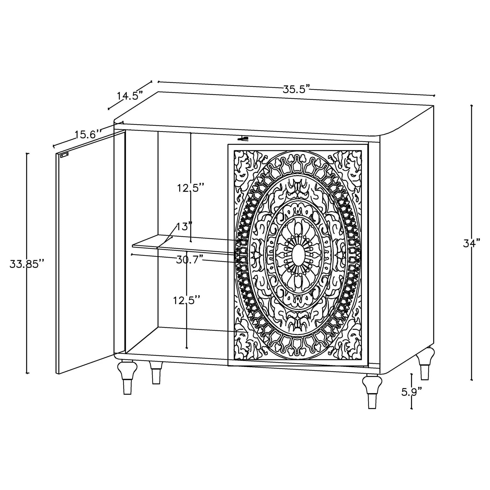 Angus - 2 Door Mandala Accent Cabinet - White by HouseOfZazla