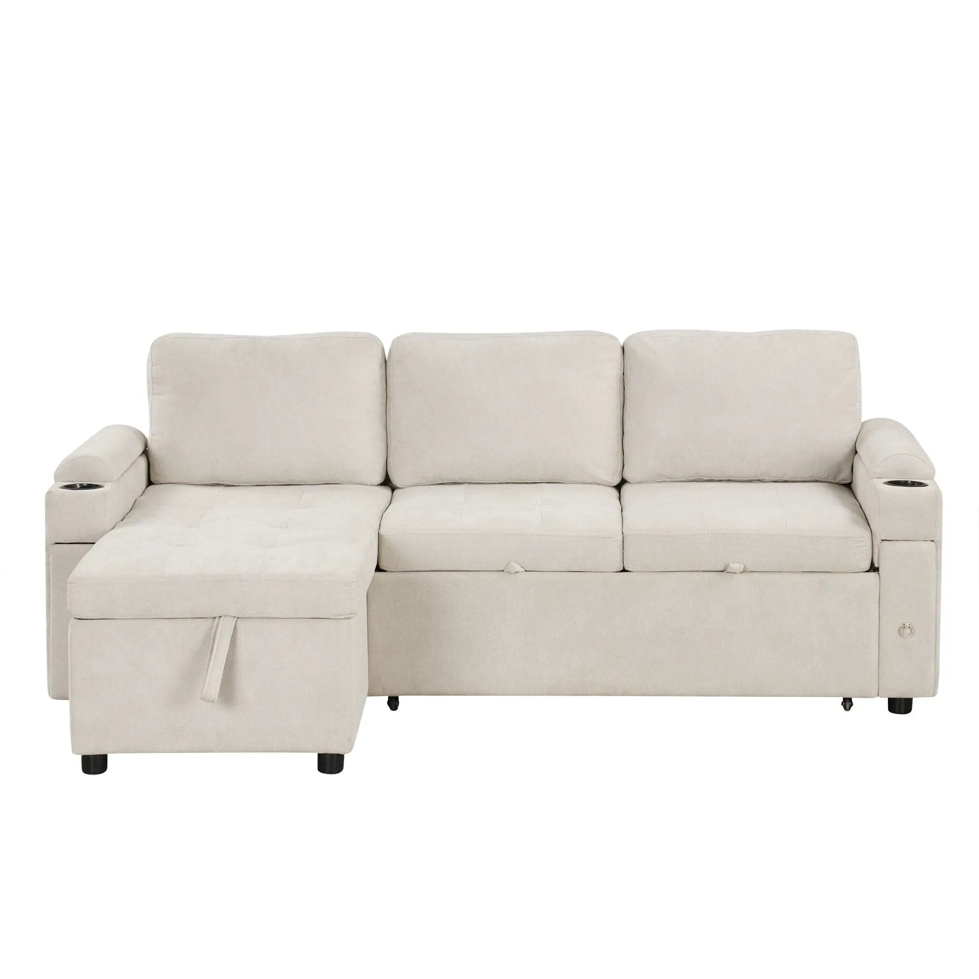Convertible L Shaped Sofa Couch With Storage, Cup Holders, USB Ports by Unique Piece Furniture
