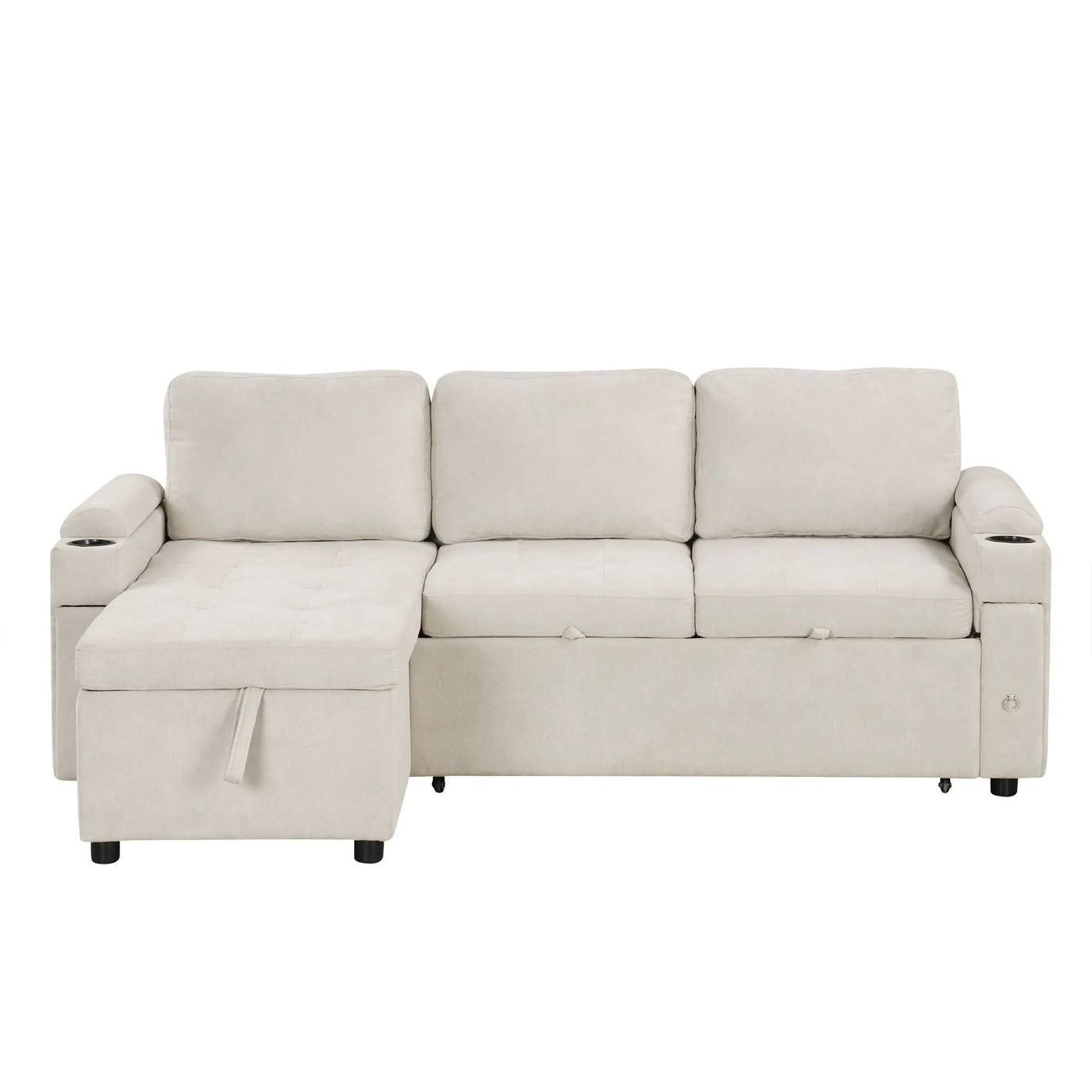 Convertible L Shaped Sofa Couch With Storage, Cup Holders, USB Ports by HouseOfZazla
