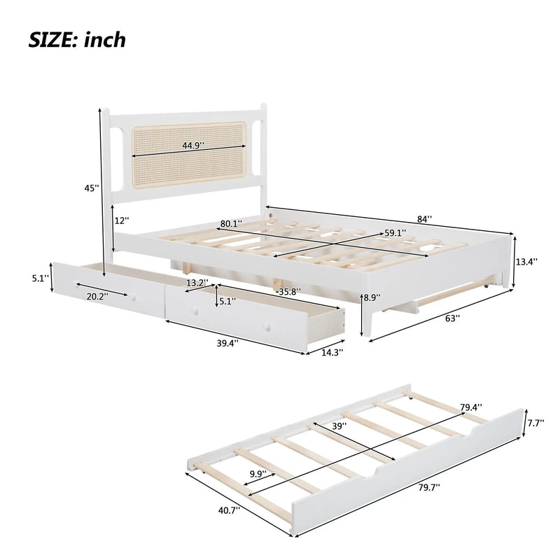 Platform Bed With 2 Big Drawers & Trundle by Unique Piece Furniture