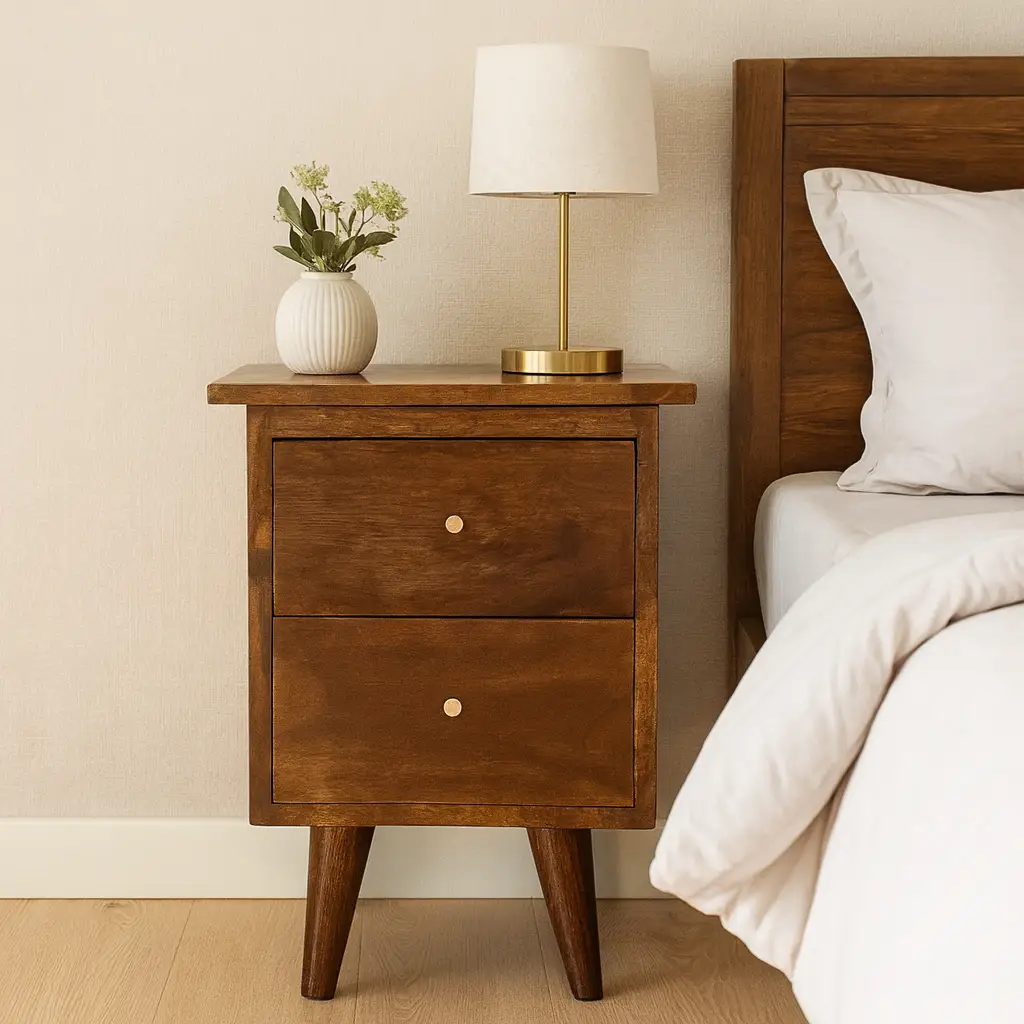 Solid Wood Bedside Table with 2 Drawers in Chestnut by HouseOfZazla