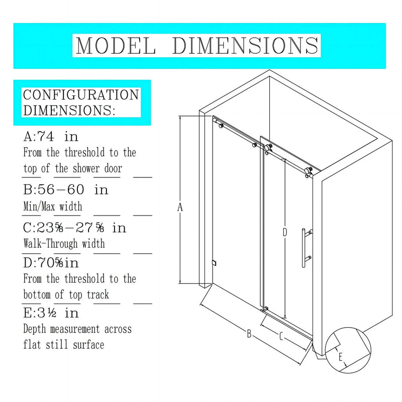 Frameless Single Sliding Soft Close Shower Doors, 5/16" Sgcc Tempered Glass by HouseOfZazla