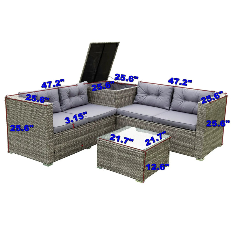 4 Piece Patio Sectional Wicker Rattan Outdoor Furniture Sofa Set With Storage Box by Unique Piece Furniture