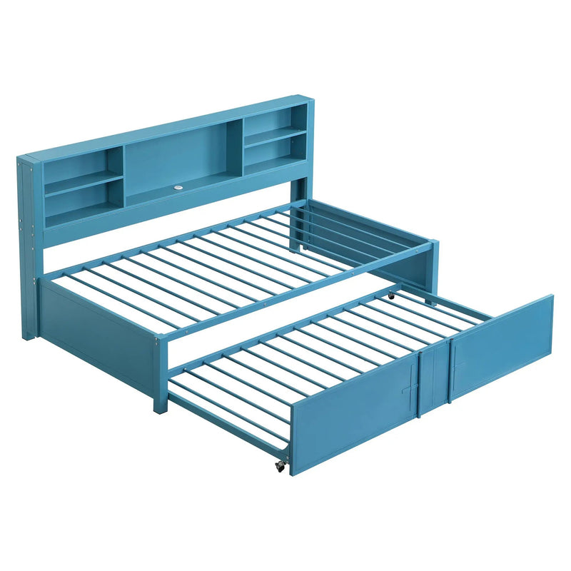 Industrial Metal Daybed With Trundle, Storage Shelves, USB Ports by Unique Piece Furniture