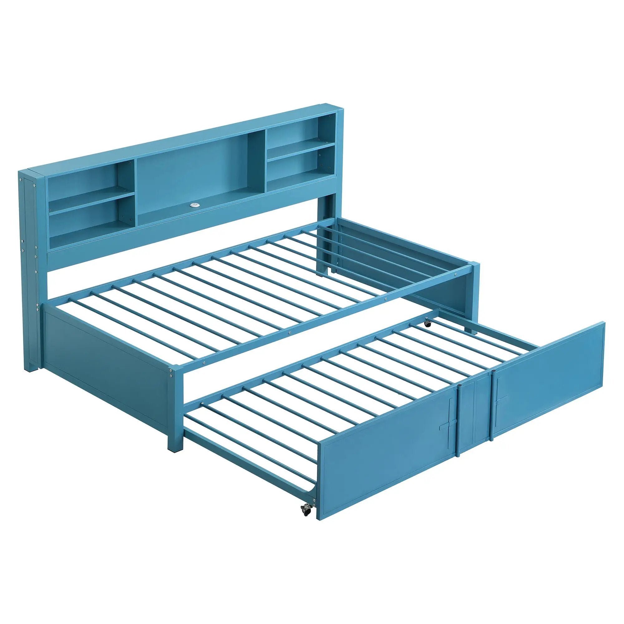 Industrial Metal Daybed With Trundle, Storage Shelves, USB Ports by HouseOfZazla
