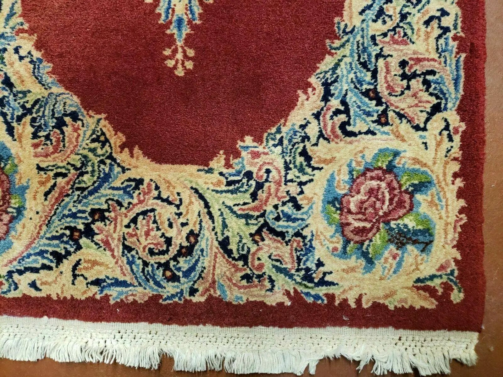 Small Persian Kirman Rug 2x4, Wool Oriental Vintage Handmade Carpet, Hand Knotted Floral Medallion, Red & Beige, Semi Open Field by Jewel Rugs