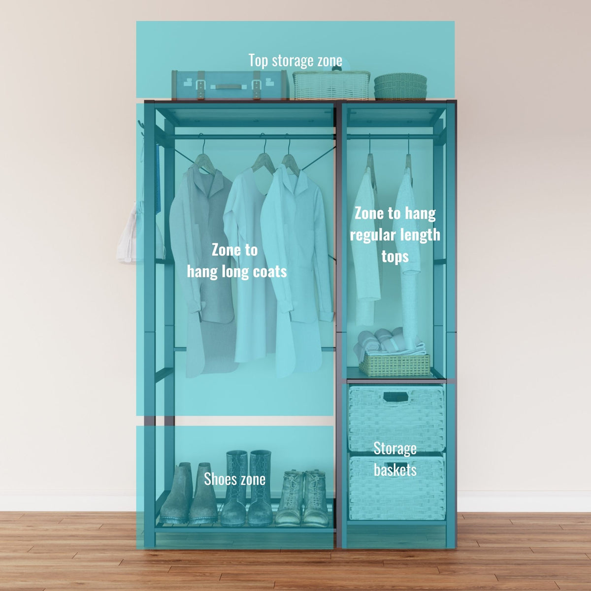 Garment Rack with Shelves and Wicker Drawers - 4 Hooks Organizer, photo 8 of 8