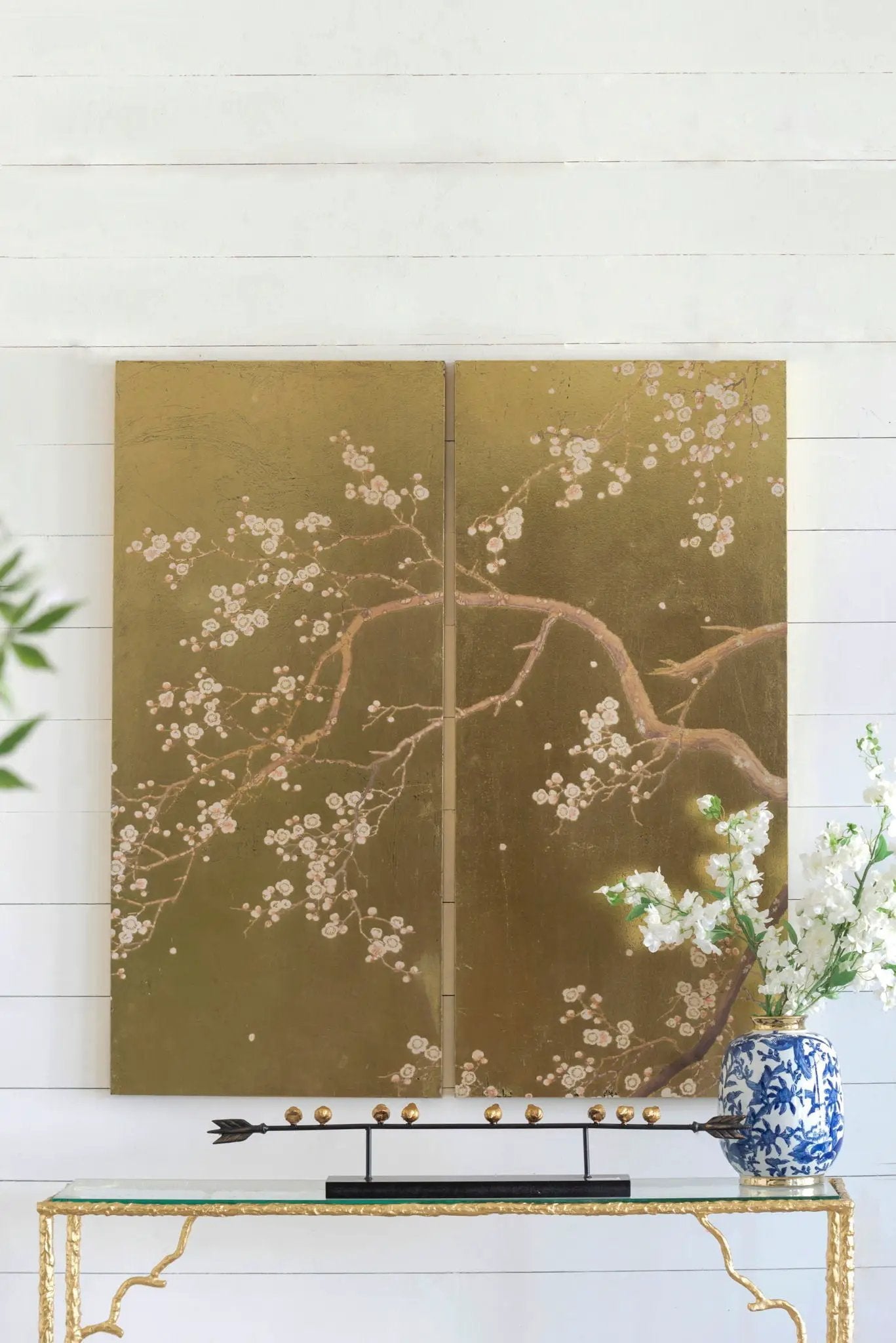 Cherry Blossom Wall Art Panels, Wall Decor For Living Room Dining Room Office Bedroom (Set of 2) - Gold by Unique Piece Furniture