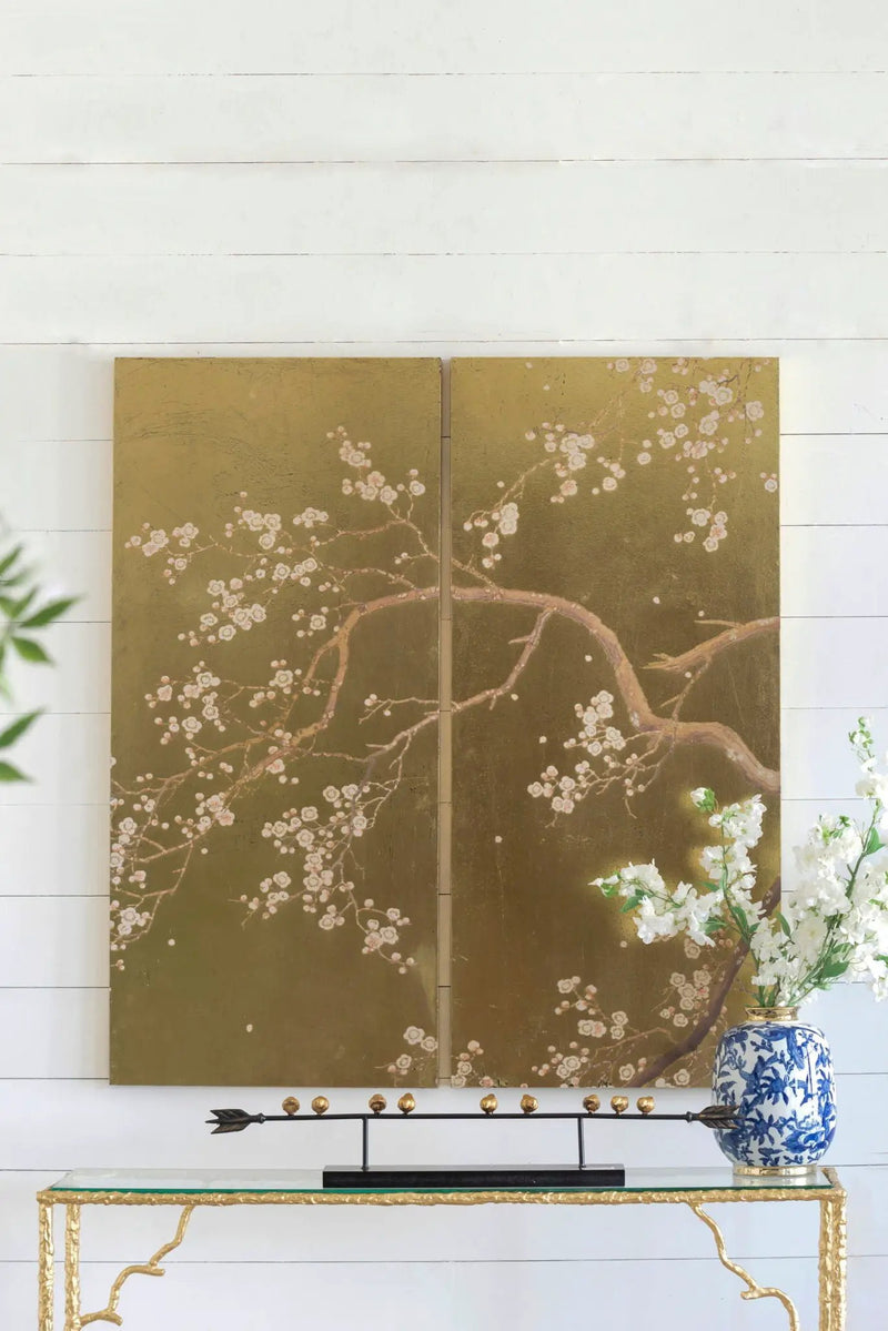 Cherry Blossom Wall Art Panels, Wall Decor For Living Room Dining Room Office Bedroom (Set of 2) - Gold by Unique Piece Furniture