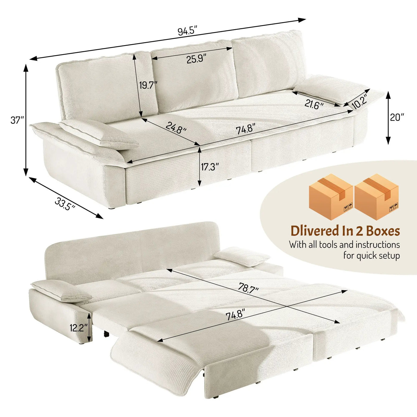 King Size Pull Out Sofa Bed, 3 In 1 Convertible Multifunctional by HouseOfZazla
