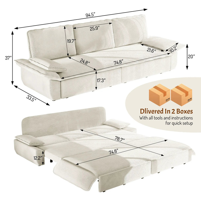 King Size Pull Out Sofa Bed, 3 In 1 Convertible Multifunctional by HouseOfZazla