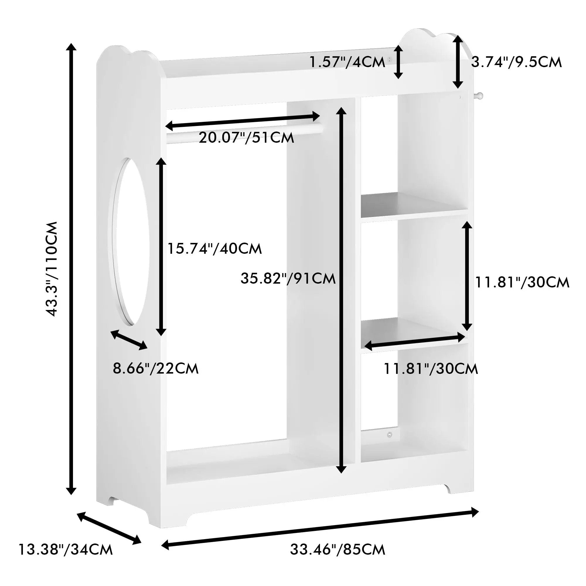 Dress Up Storage With Mirror and Hooks, Clothes Rack With Hanging Rod by HouseOfZazla