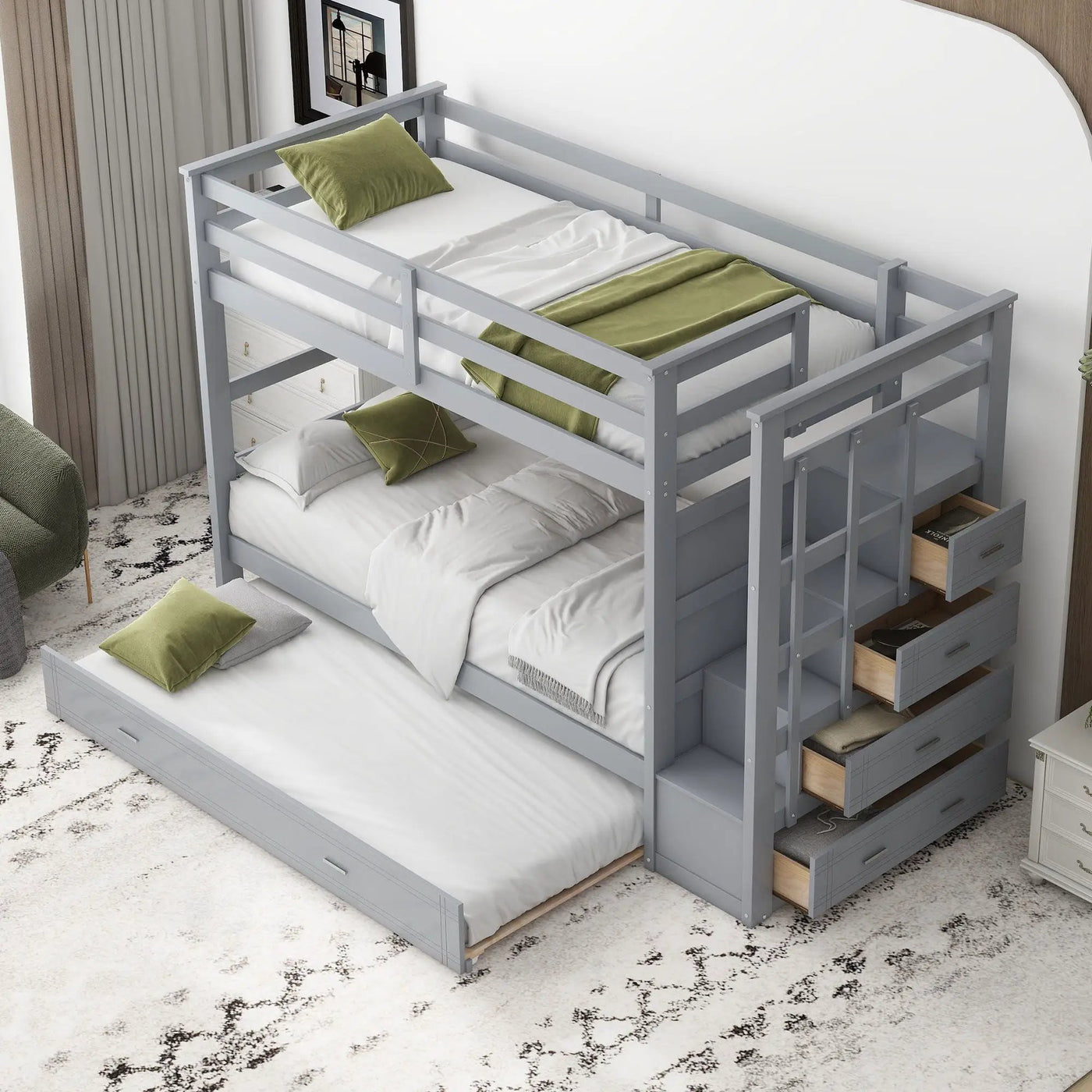 Bunk Bed With Trundle And Staircase by HouseOfZazla
