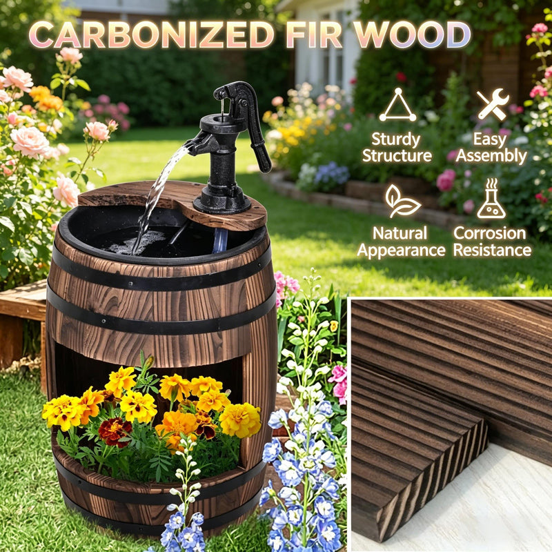 Wood and Iron Barrel Pump Fountain Planter 23 Inch, photo 4 of 8