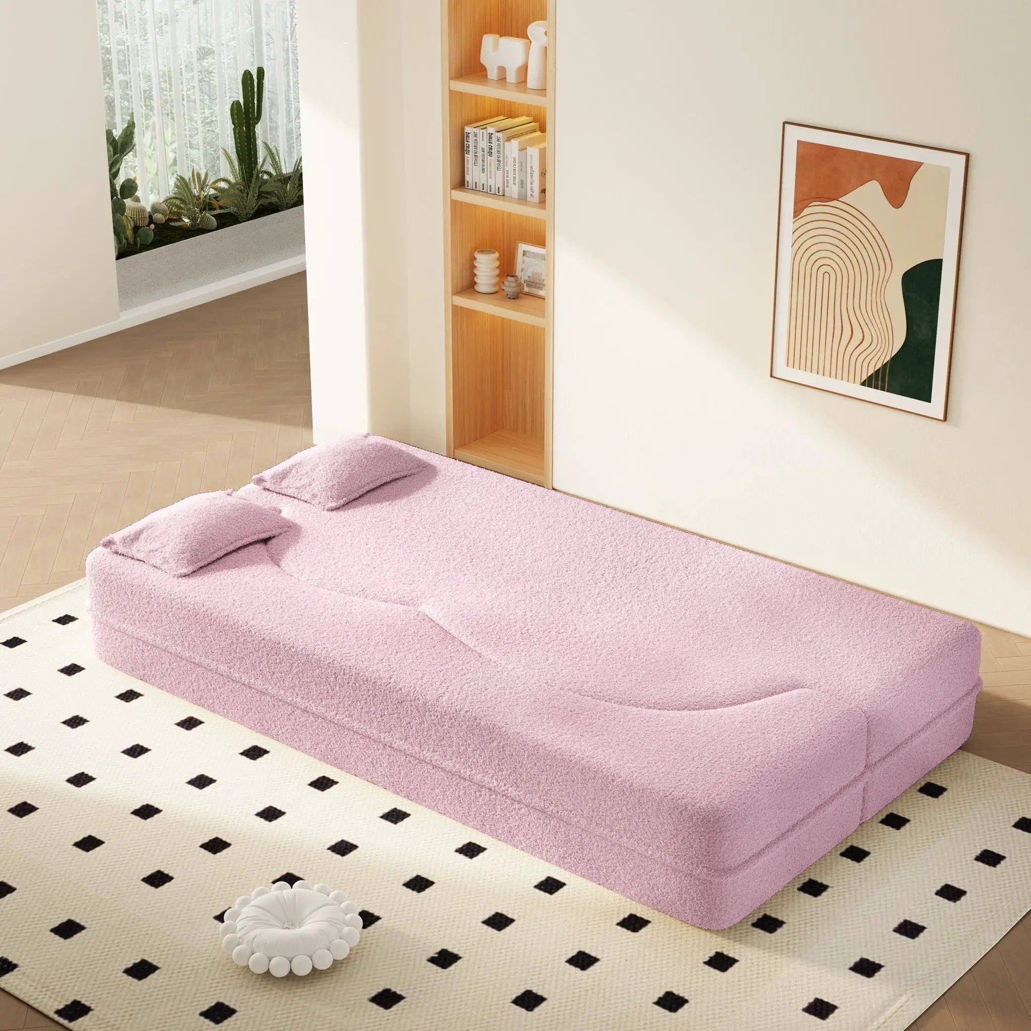 Modern Floor Sleeper Sofa Bed With 2 Pillows, Convertible Twin Size Folding Mattress For Living Room by HouseOfZazla