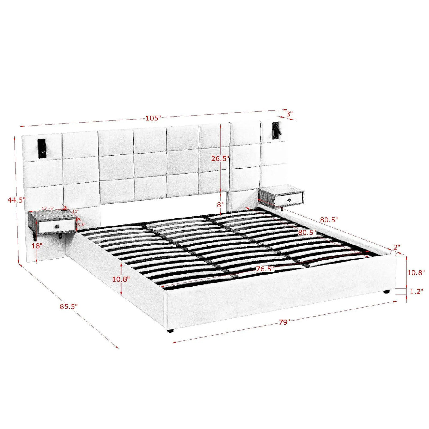 Upholstered Hydraulic Platform Bed With Storage Shelves, Reading Lamps, USB Port by Unique Piece Furniture