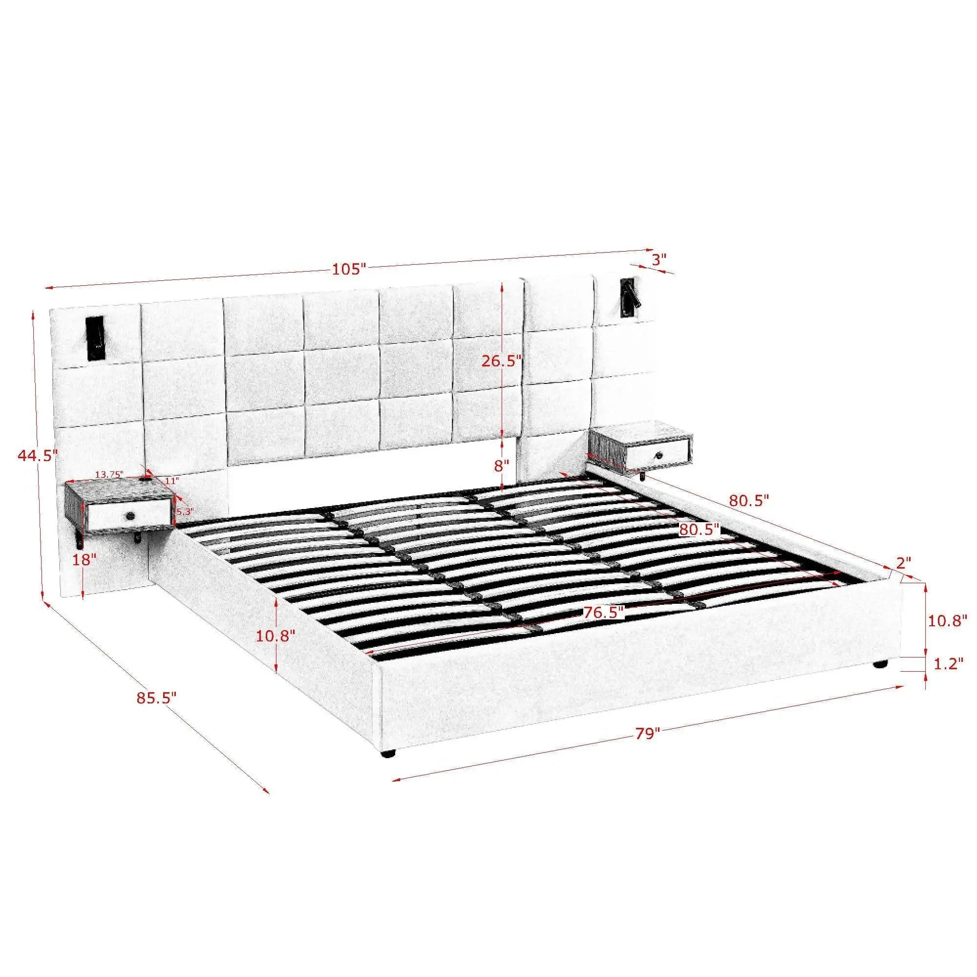 Upholstered Hydraulic Platform Bed With Storage Shelves, Reading Lamps, USB Port by Unique Piece Furniture