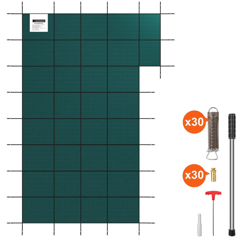 Inground Pool Safety Cover, 22 ft x 42 ft Rectangular Winter Pool Cover with Right Step by HouseOfZazla
