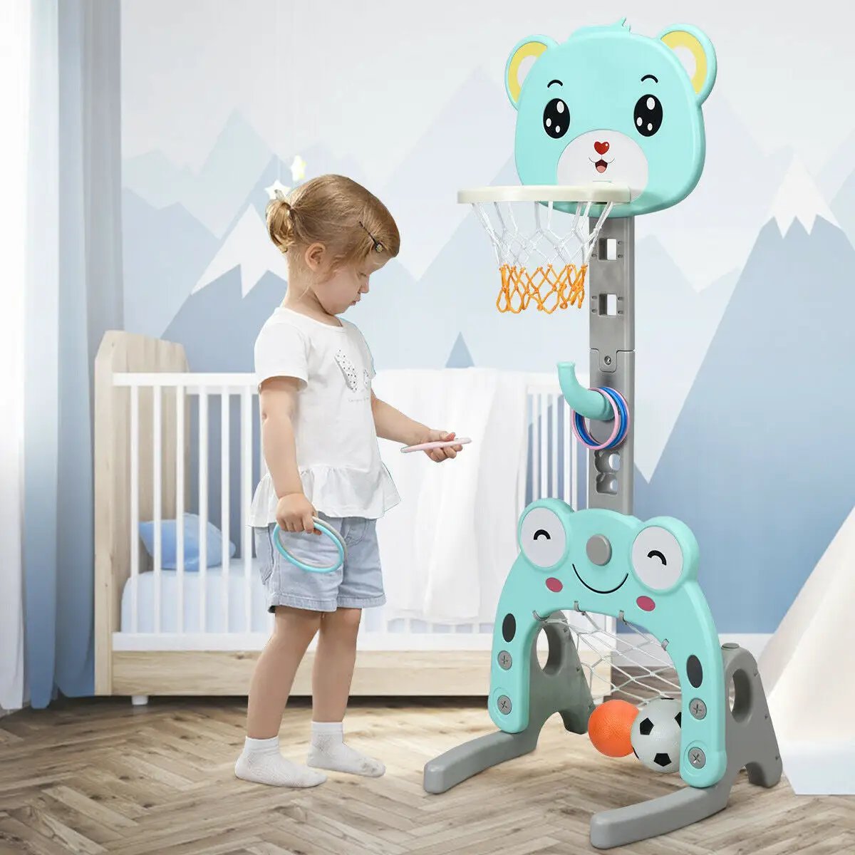 Adjustable Kids 3-in-1 Basketball Hoop Set Stand with Balls by DirectDeals