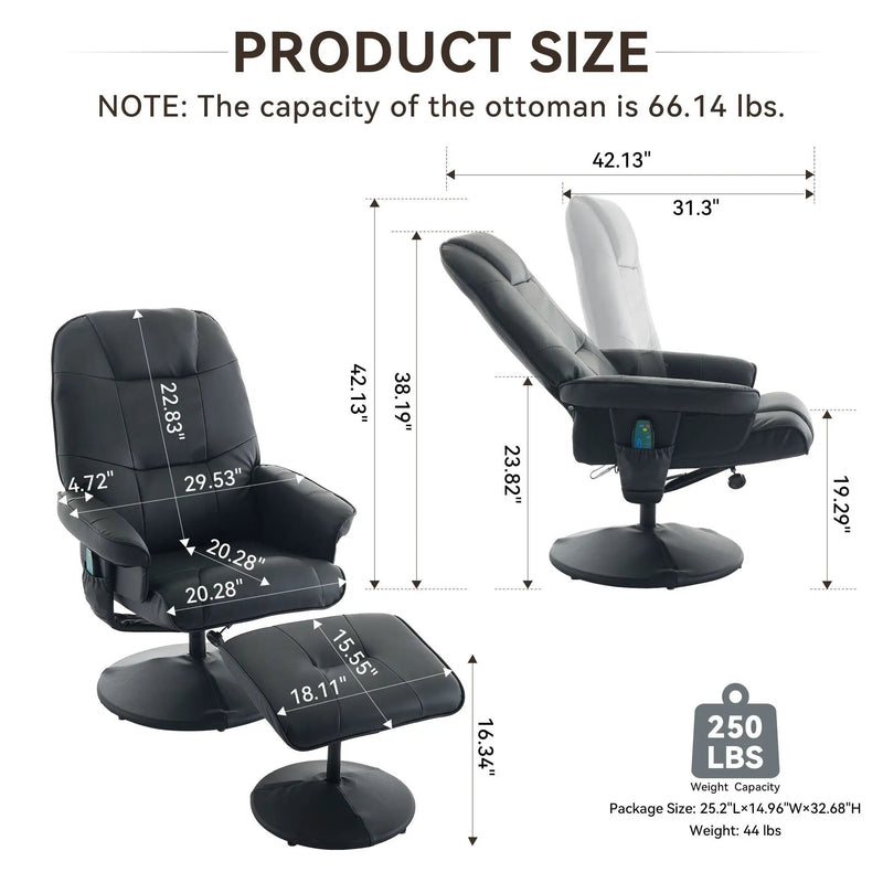 360° Swivel Reclining Chair With Wrapped Base, 5 Point Vibration Massage by HouseOfZazla