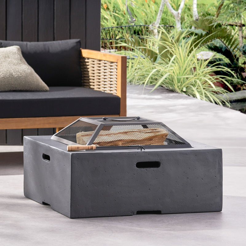 Outdoor Square MGO Wood Burning Fire Pit - Dark Gray by HouseOfZazla