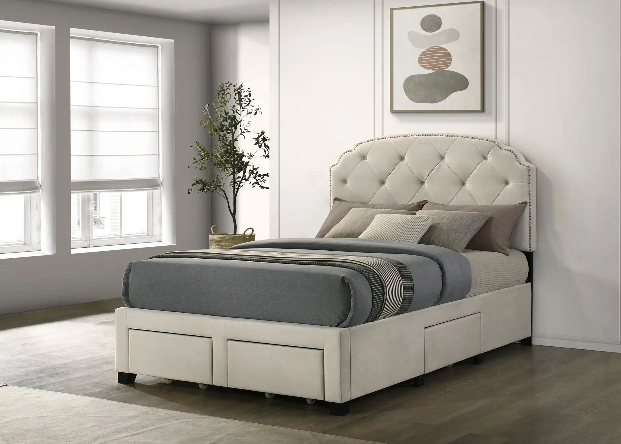 Marianna 4-drawer Upholstered Full Storage Bed Cream by Unique Piece Furniture
