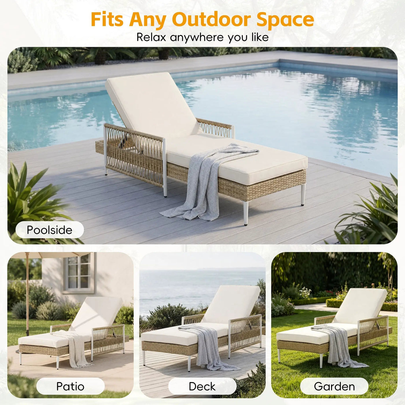 TOPMAX Outdoor All-Weather PE Rattan Chaise Lounge by HouseOfZazla