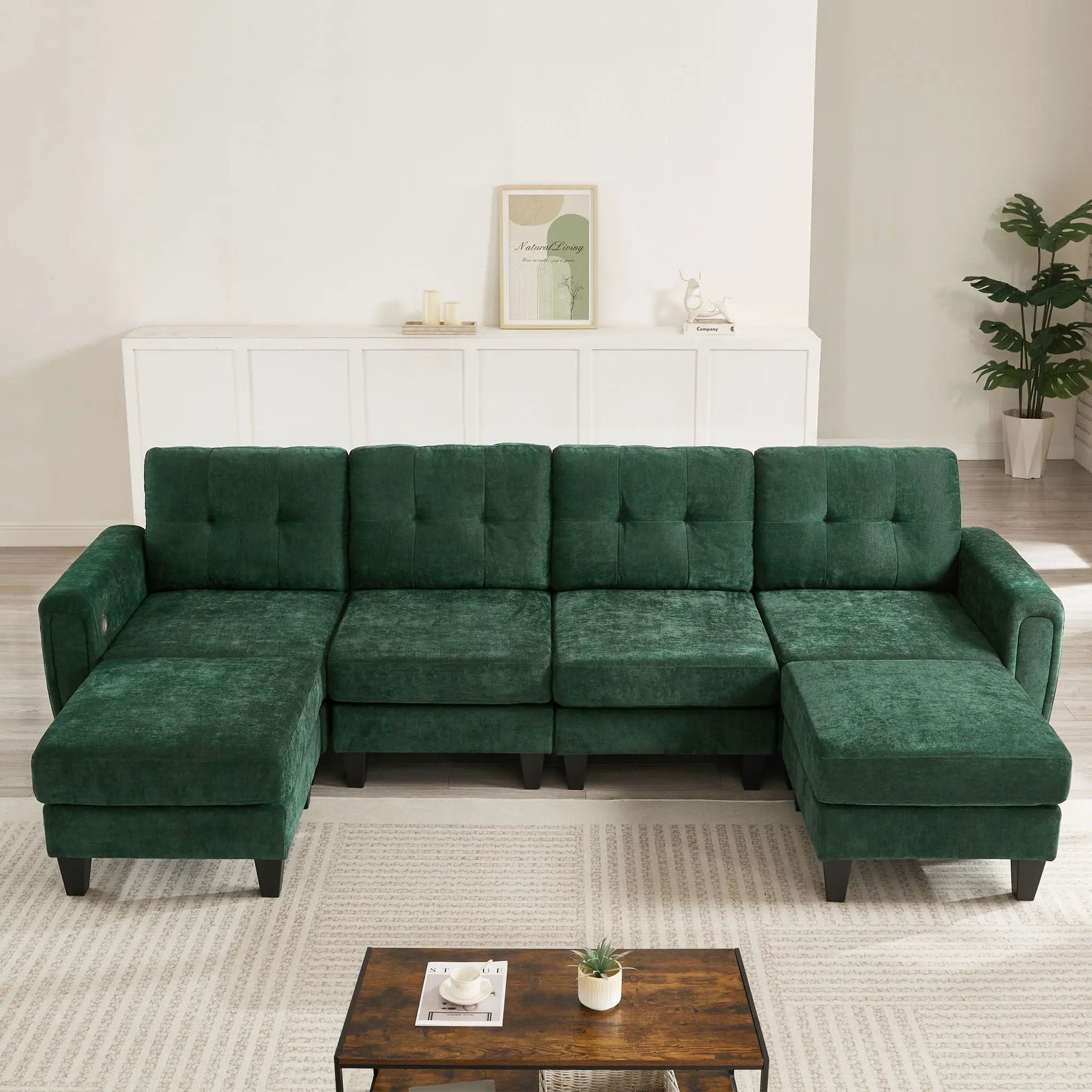 Modular Sectional Sofa With Movable Ottomans, USB Ports & Side Tables by Unique Piece Furniture