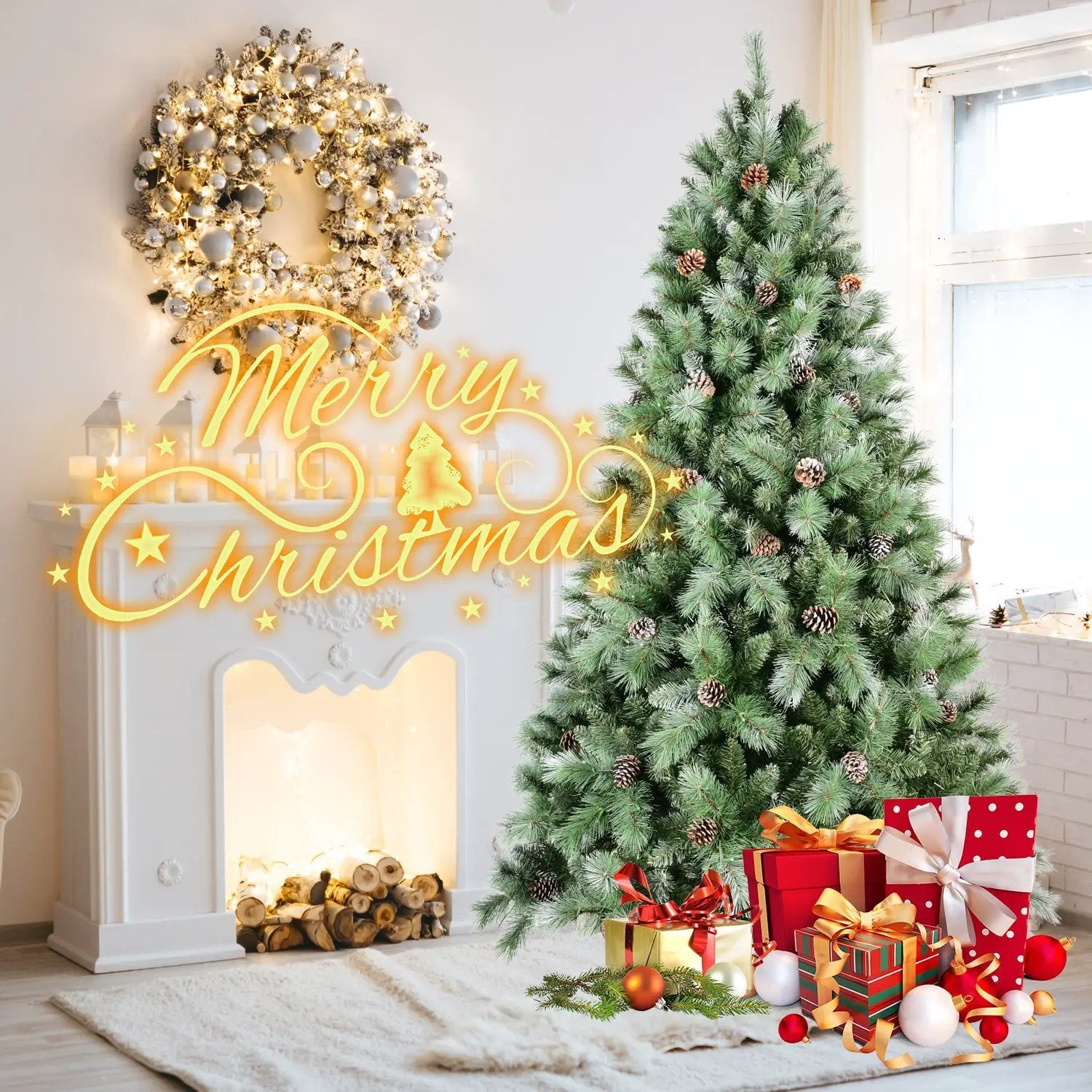 9Ft Christmas Tree with 122 Pine Cones by HouseOfZazla