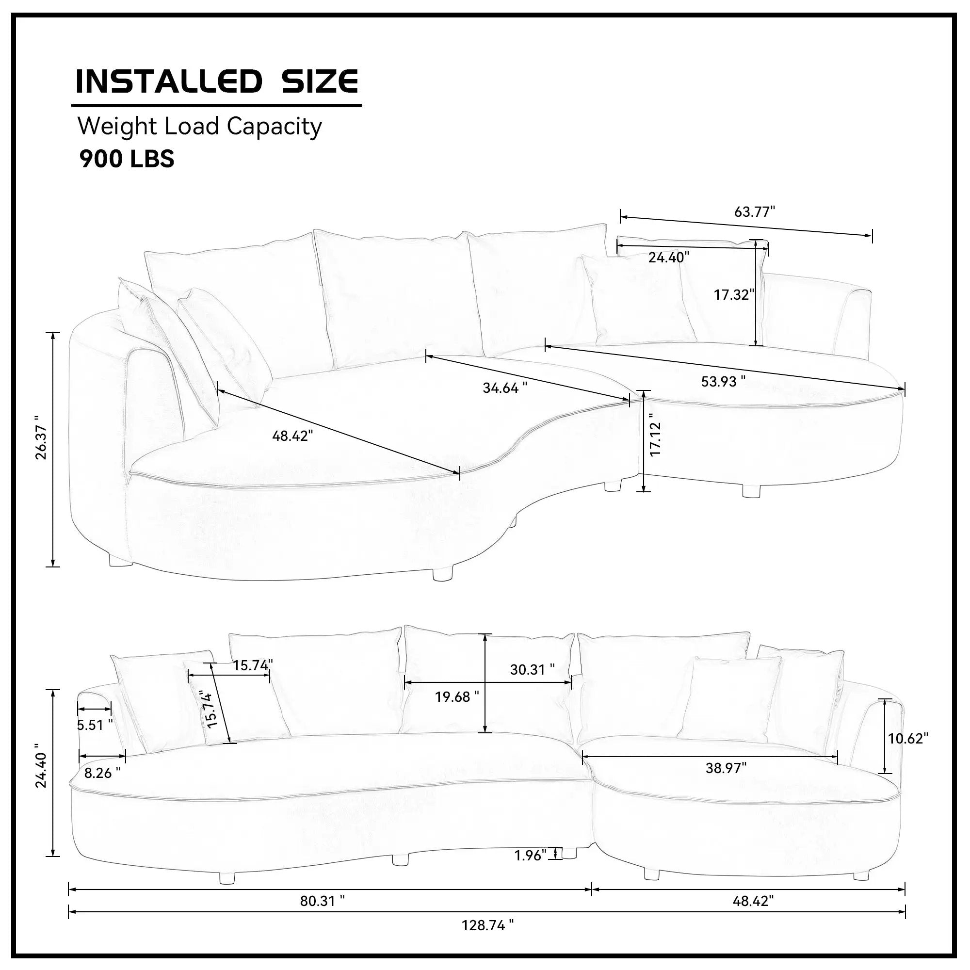 128.74 Inch Modern Sectional Curved Sofa Couch by HouseOfZazla