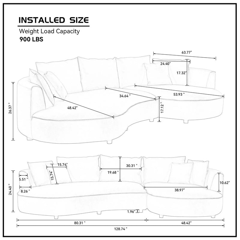 128.74 Inch Modern Sectional Curved Sofa Couch by HouseOfZazla