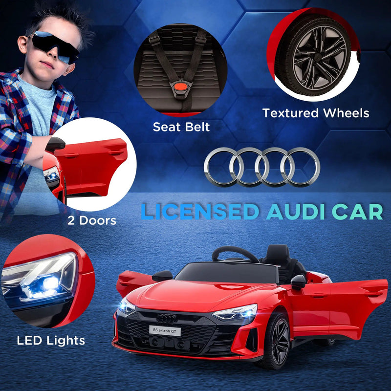 Aosom - Kids Ride On Car, 12V Licensed Audi Rs E-Tron Gt 3.1 Mph Electric Car For Kids, Ride-On Toy For Boys And Girls With Remote Control, 4 Wheels With Suspension, Horn, Music, Lights - Red by HouseOfZazla
