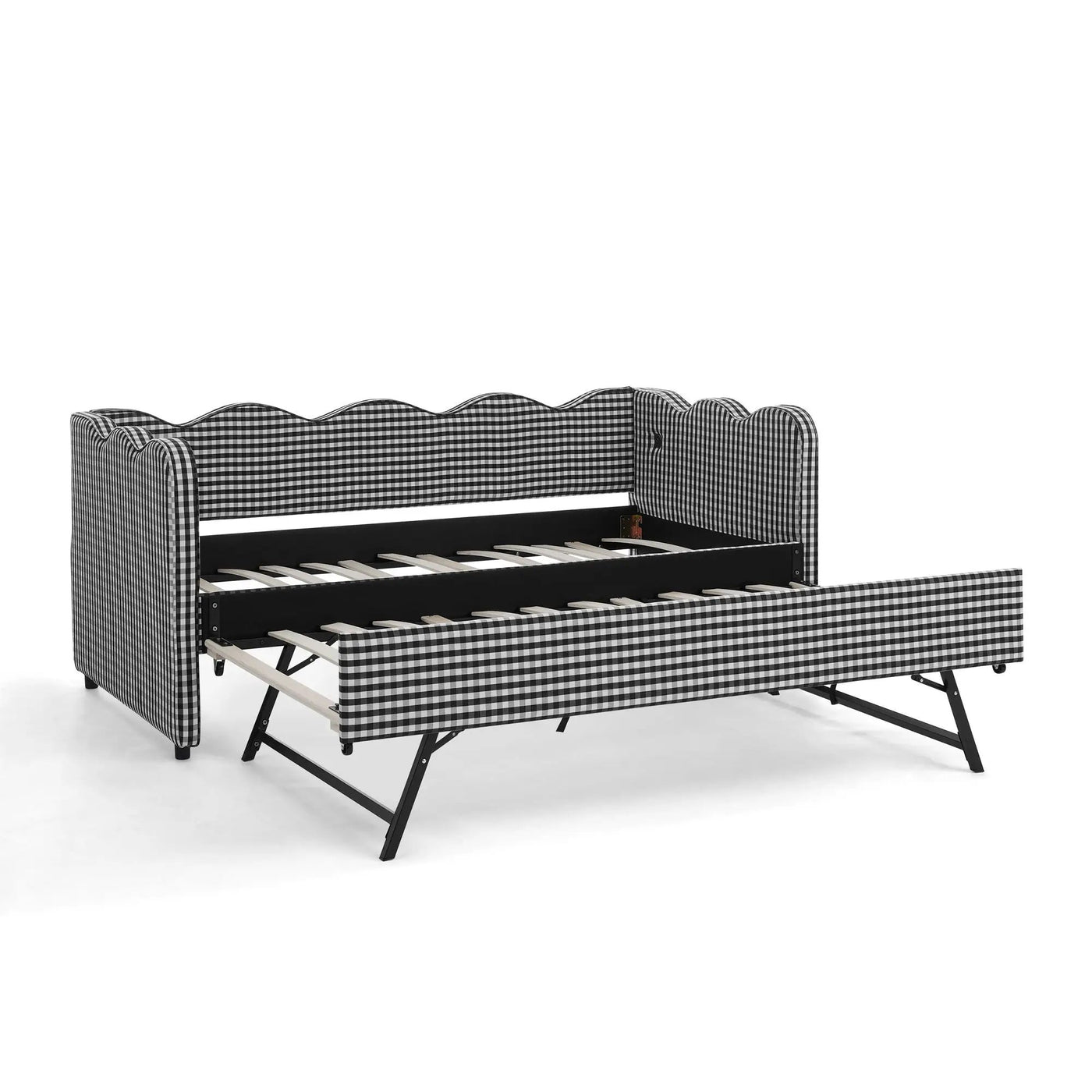 Gingham Daybed With USB Charging Port, Wave Shaped Design by HouseOfZazla