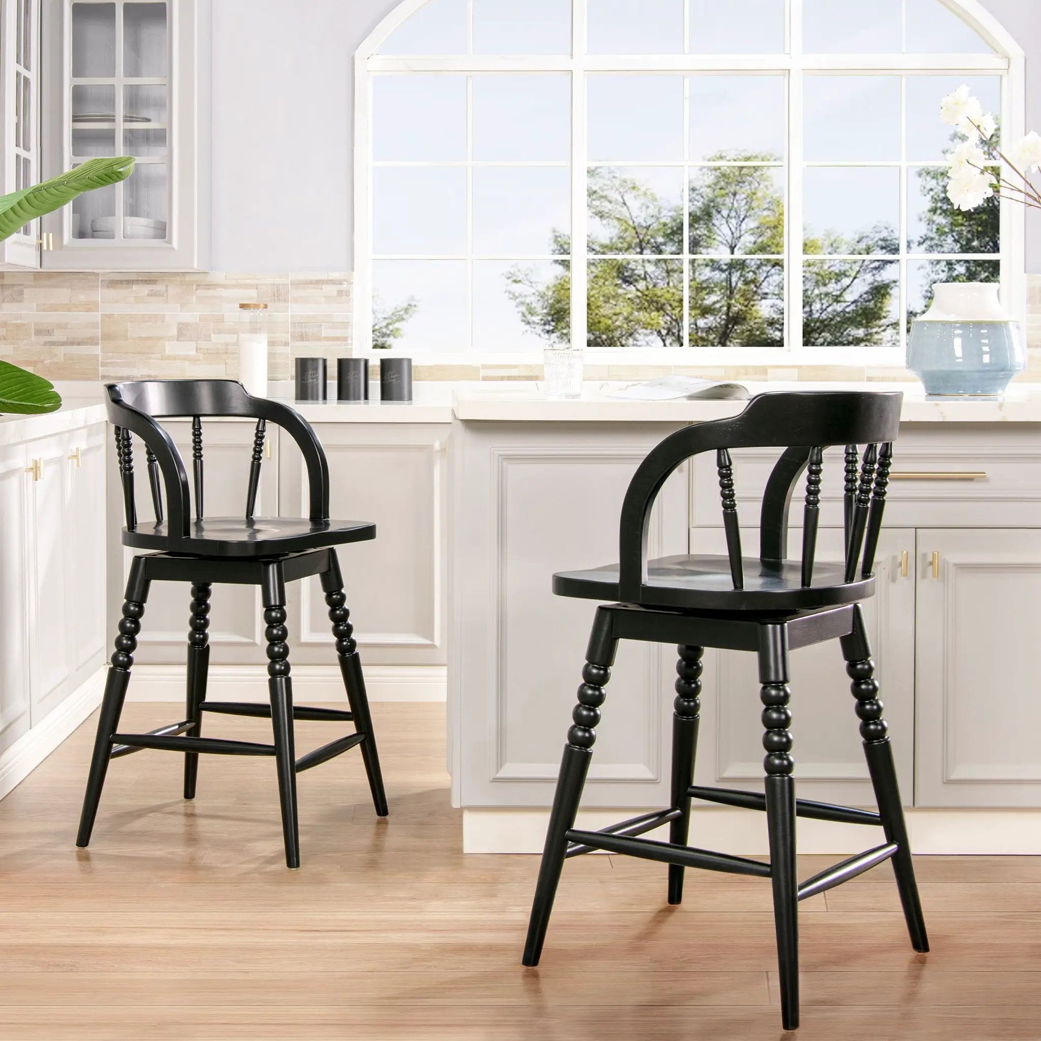 Breda - Turned Bubble Spindle Low Back Counter Stool - Black by Unique Piece Furniture