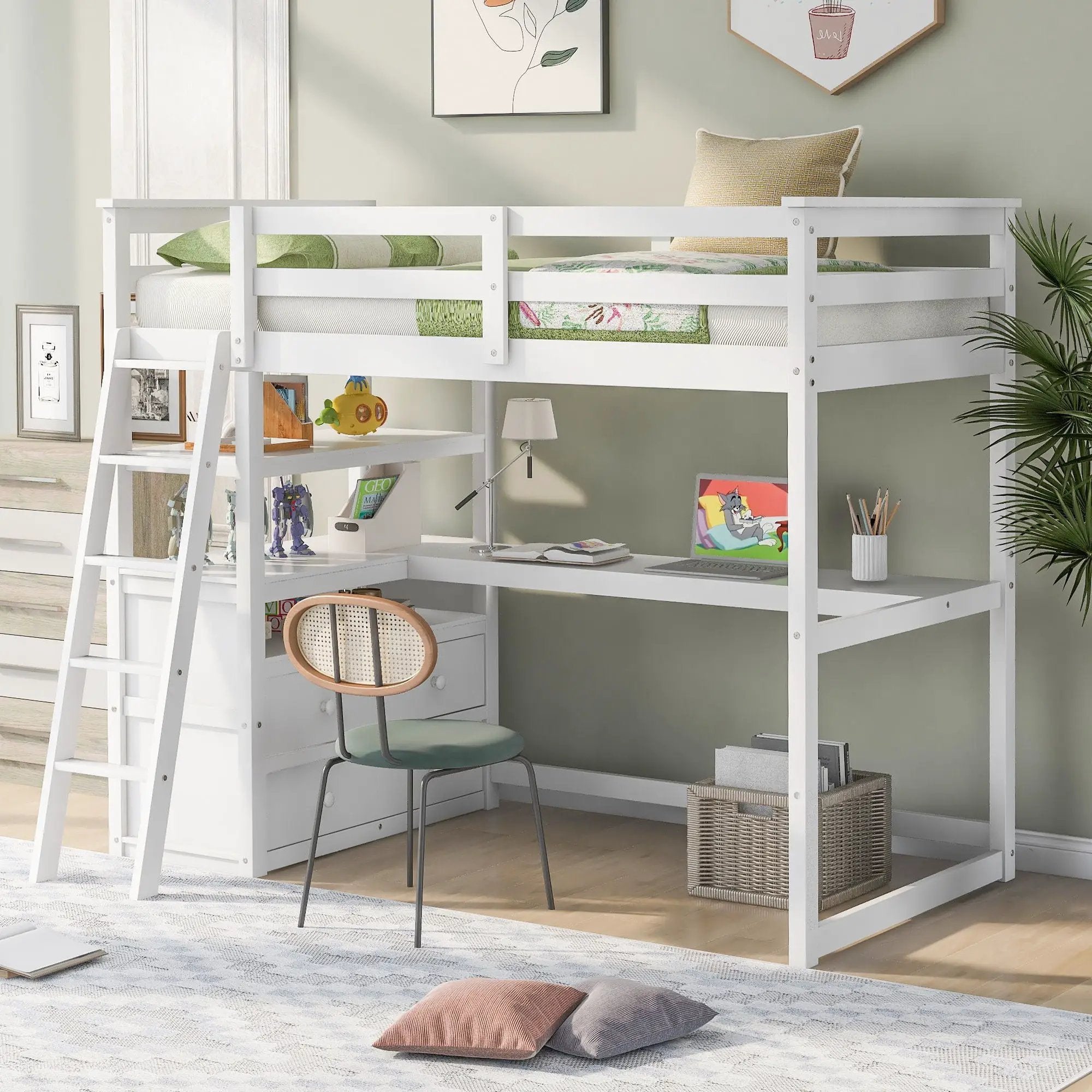 Modern Loft Bed With Built In Desk, Shelves, And 2 Drawers by Unique Piece Furniture
