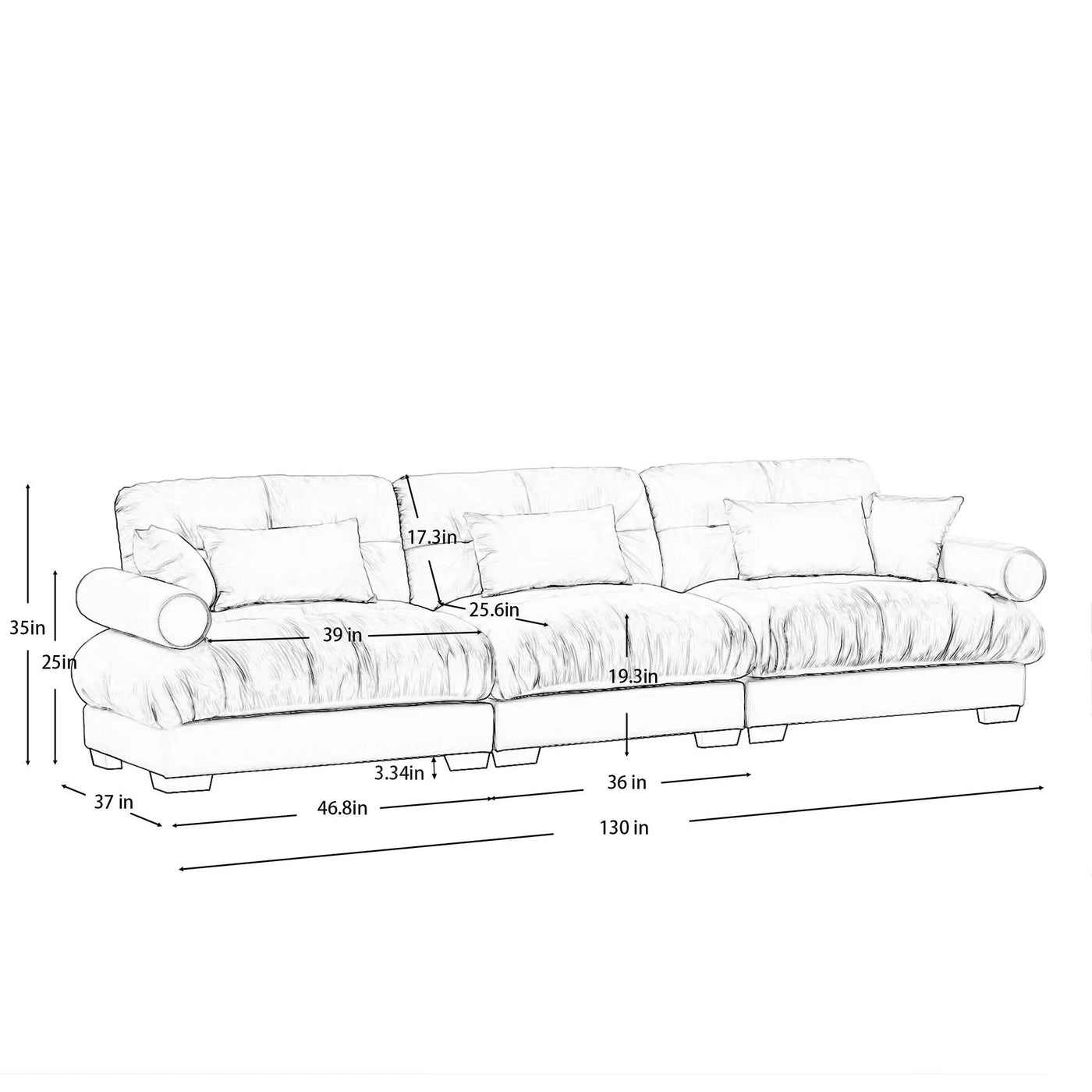Modern Oversize Sofa With Cloud Like Comfort, Featuring Waist And Throw Pillows by HouseOfZazla