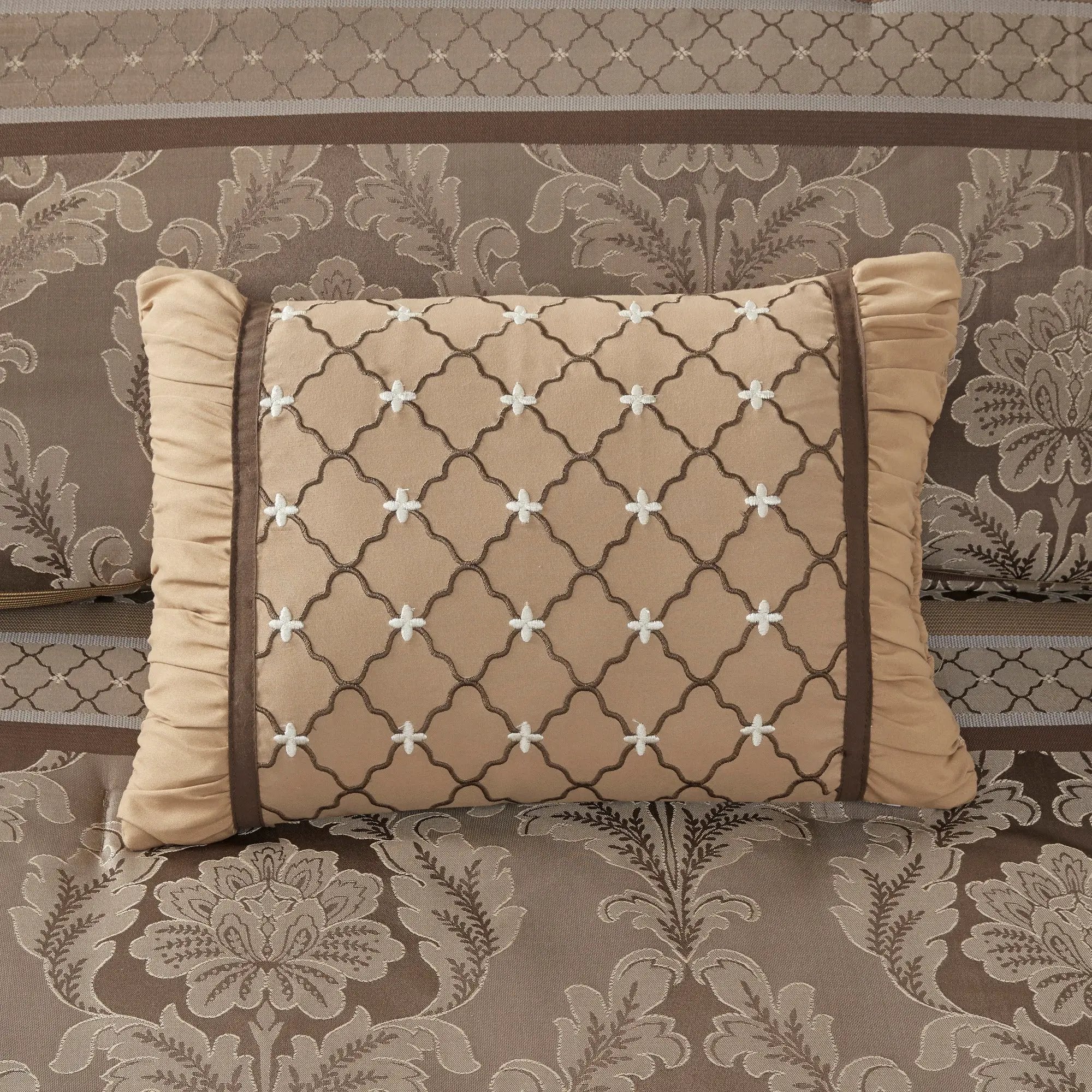 7 Piece Jacquard Comforter Set - Brown/Gold King by HouseOfZazla