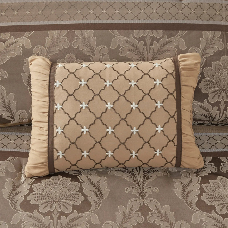 7 Piece Jacquard Comforter Set - Brown/Gold King by HouseOfZazla