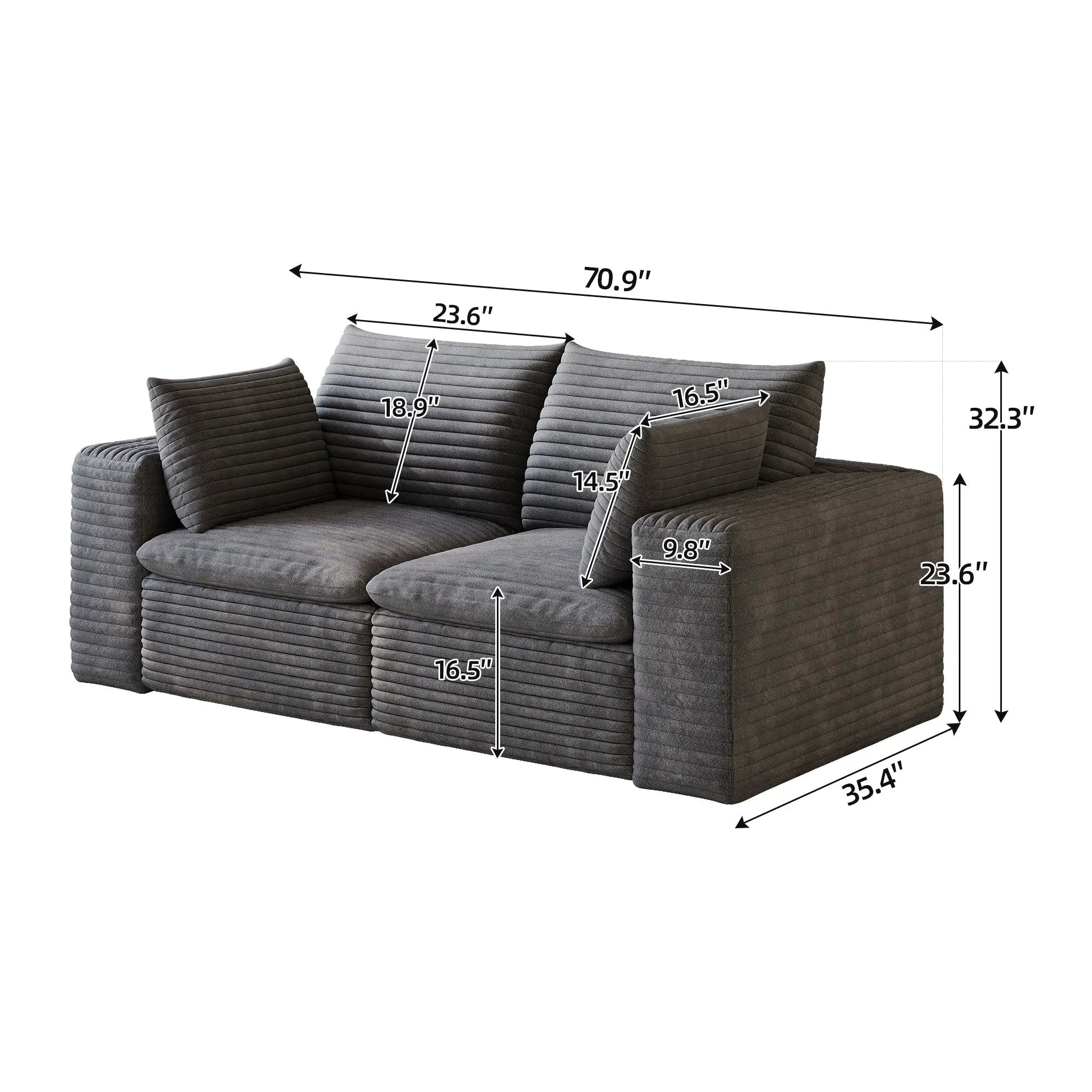 71" Cloud Sofa in Corduroy Fabric by HouseOfZazla