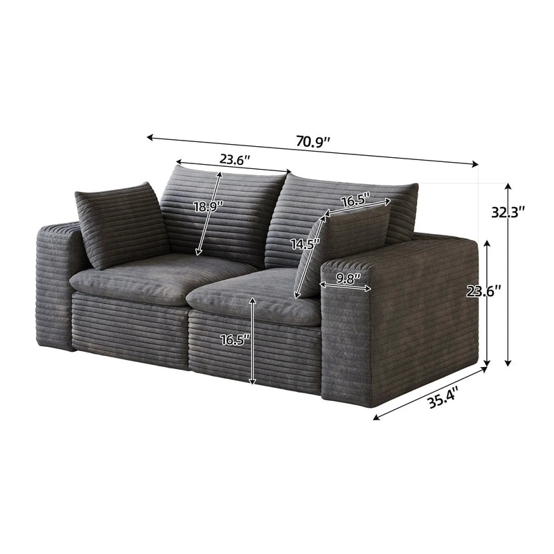 71" Cloud Sofa in Corduroy Fabric by HouseOfZazla