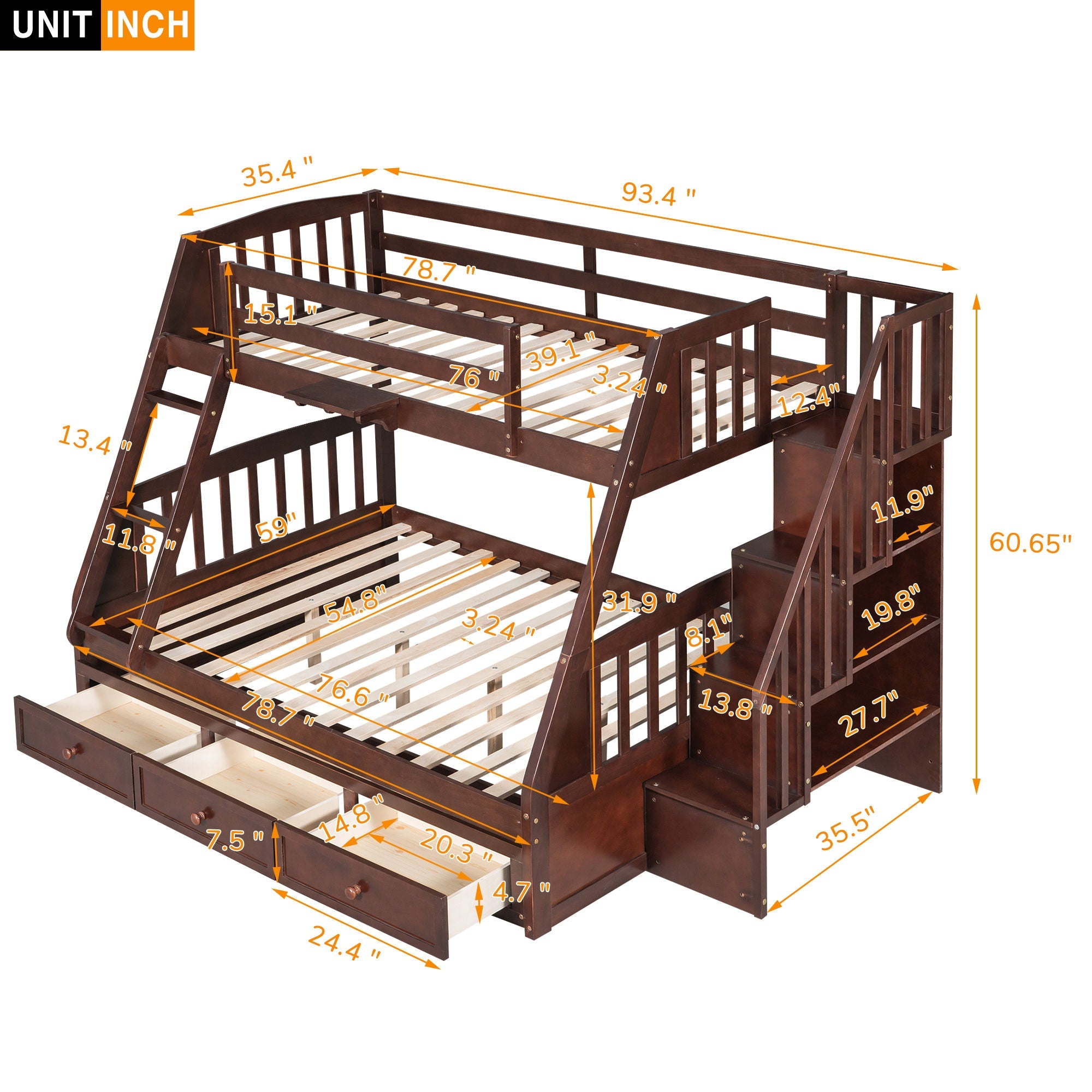 Bunk Bed With Drawers, Ladder And Storage Staircase by HouseOfZazla