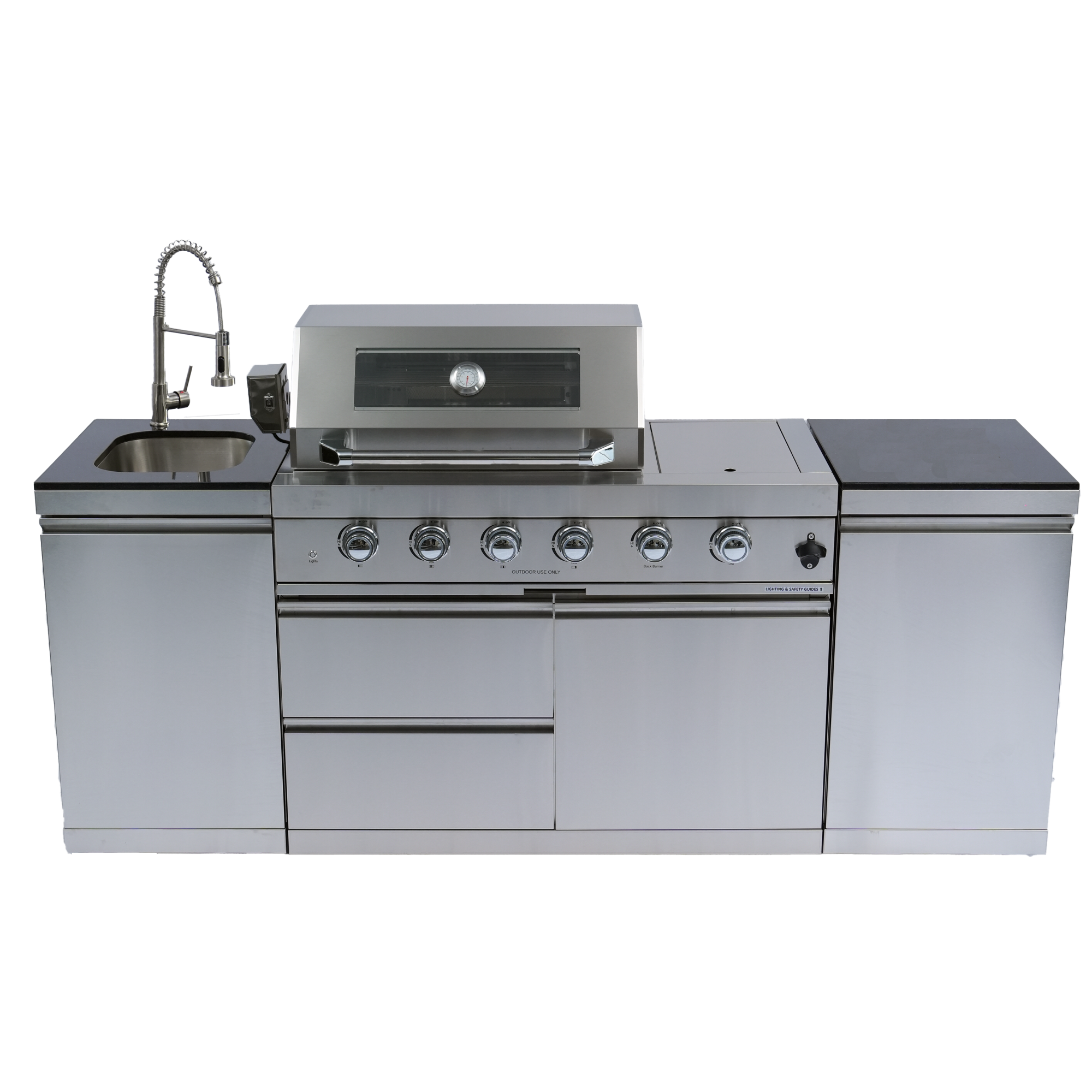 85" 4-Burner 72,000 BTU Silver Outdoor Kitchen Island Grill + Side Burner + Storage Cabinets & Drawers by Chery Industrial